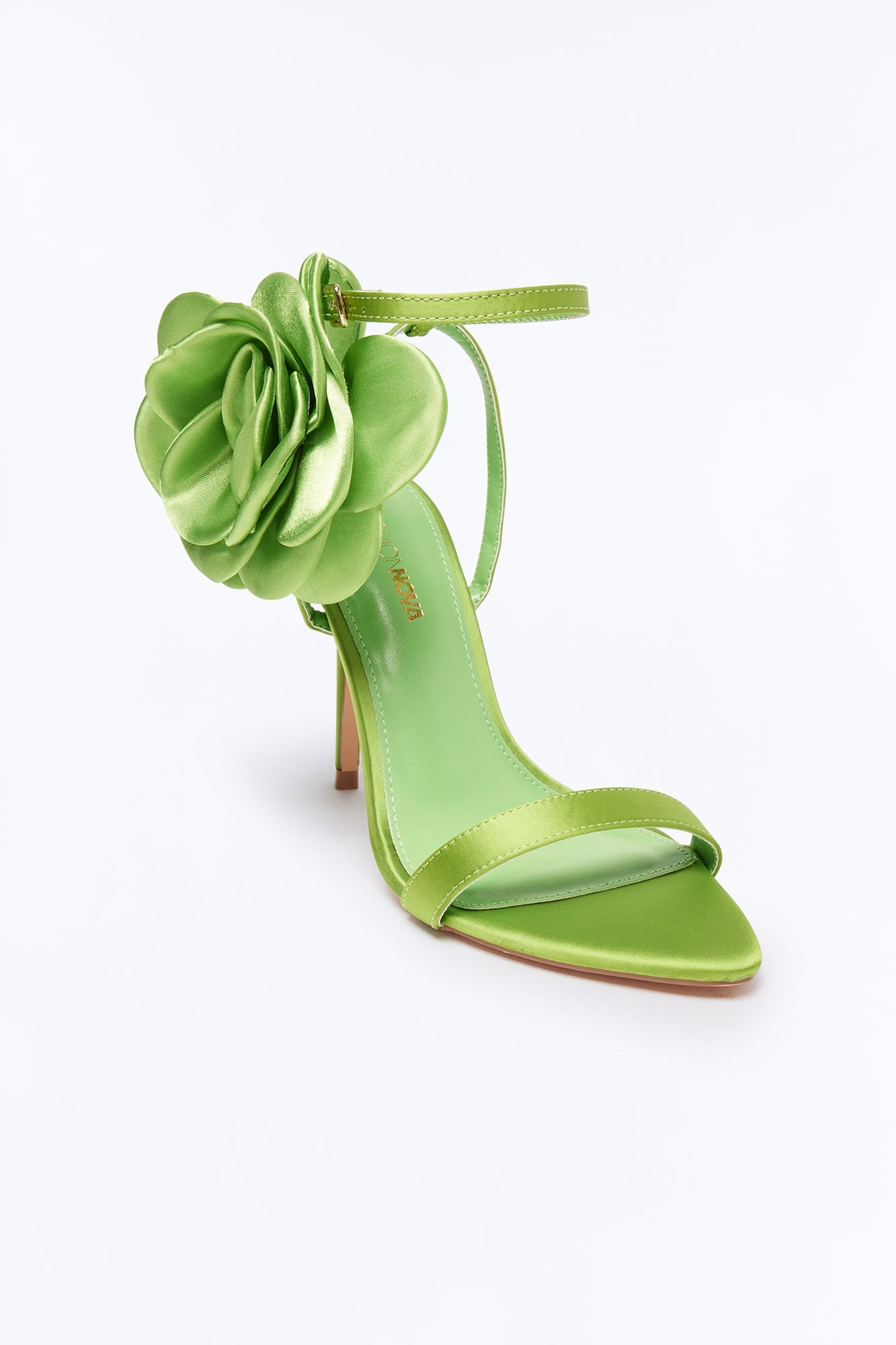 Kesia Satin Flower Stiletto Heels - Lime