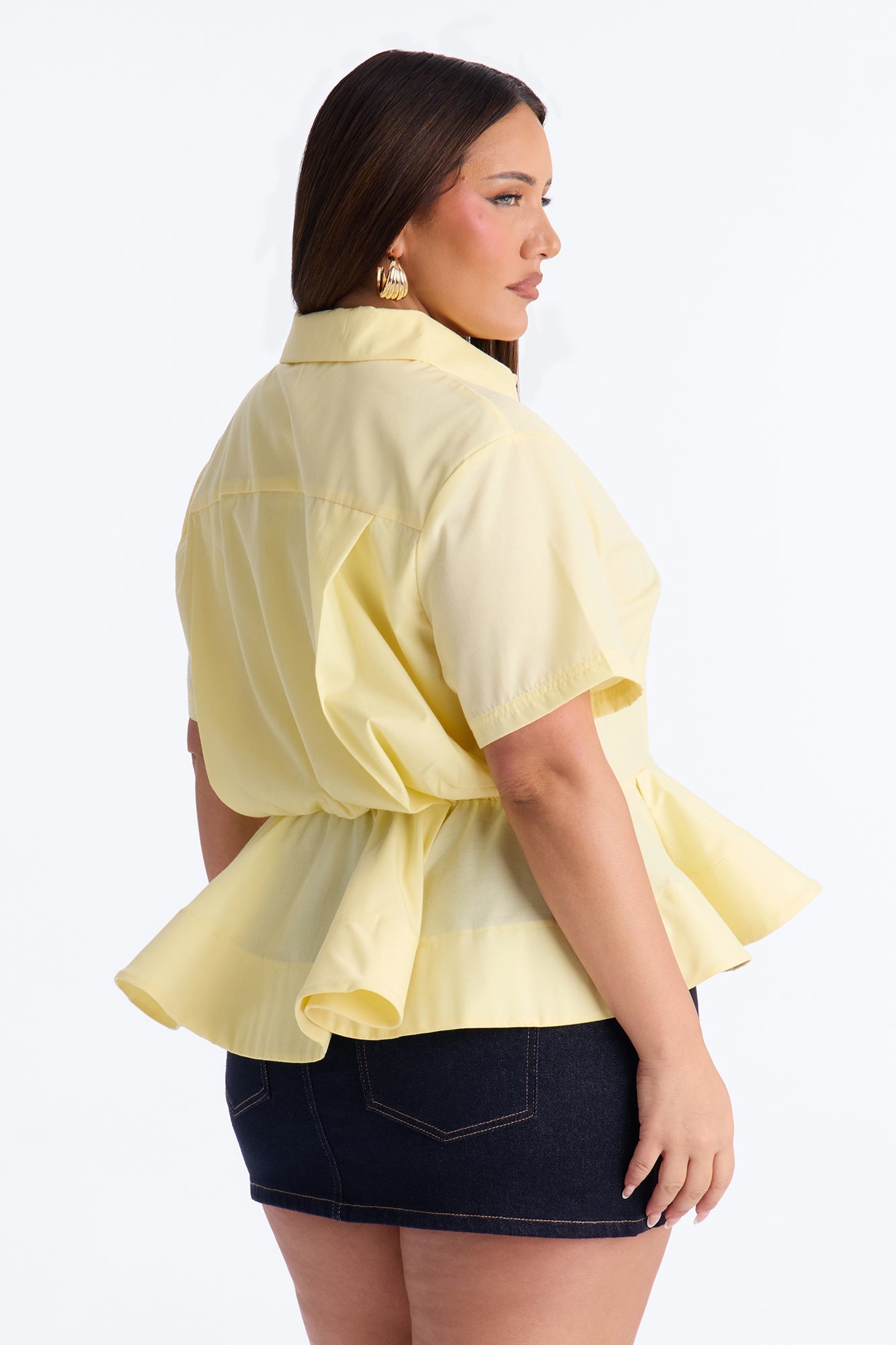Classic Essentials Peplum Poplin Shirt - Yellow