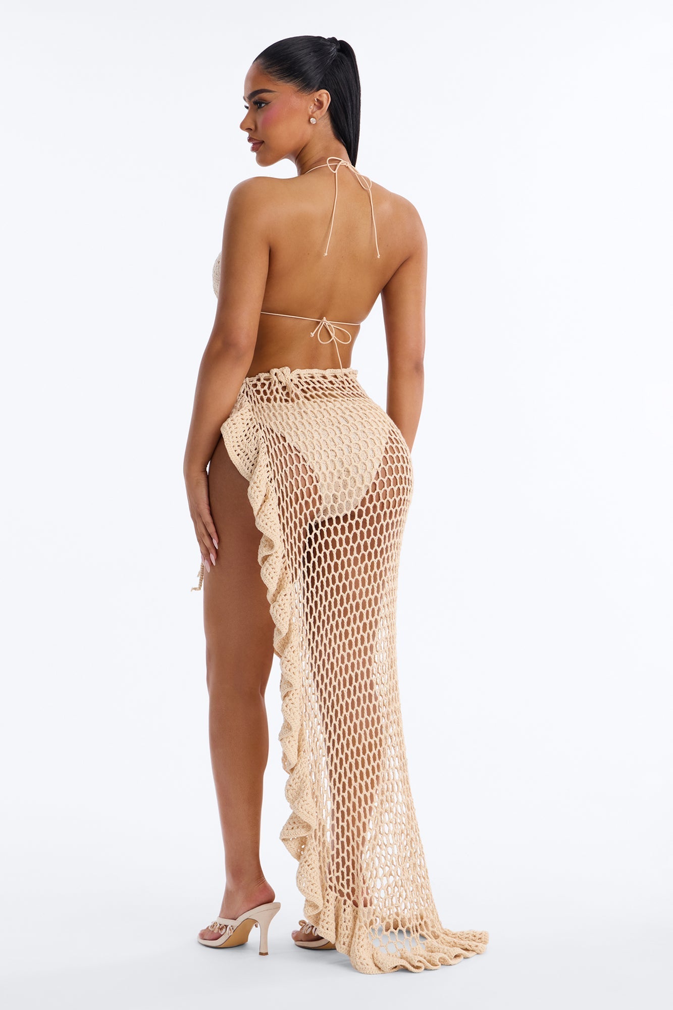 Tracey Ruffle Waist Tie Swim Cover Up Sarong - Cream Fashion Nova