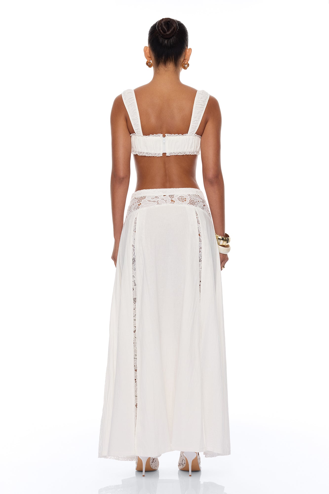 Femme Muse Lace Linen Skirt Set - White