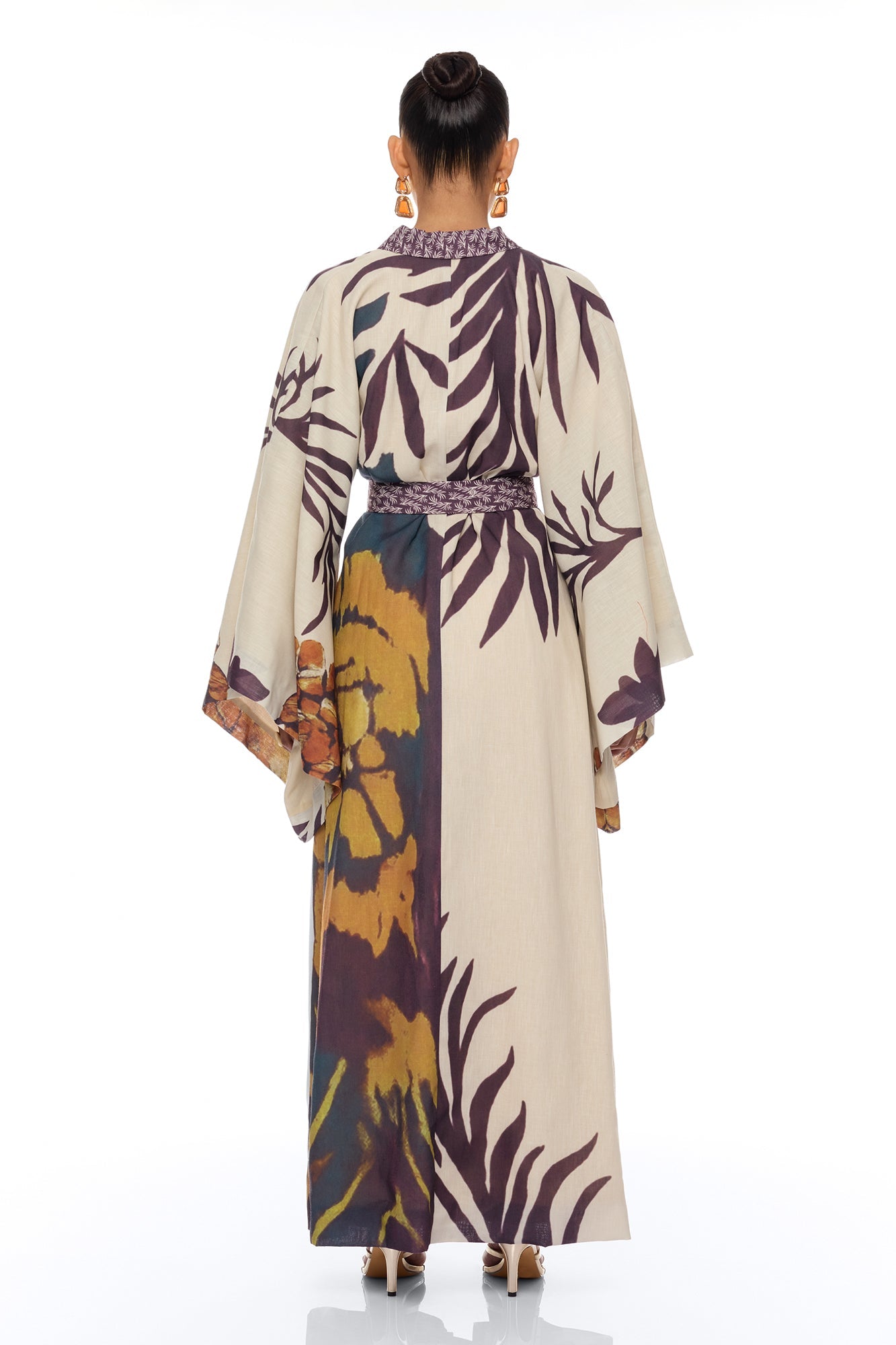 Samira Tie Waist Linen Maxi Dress - Taupe/combo