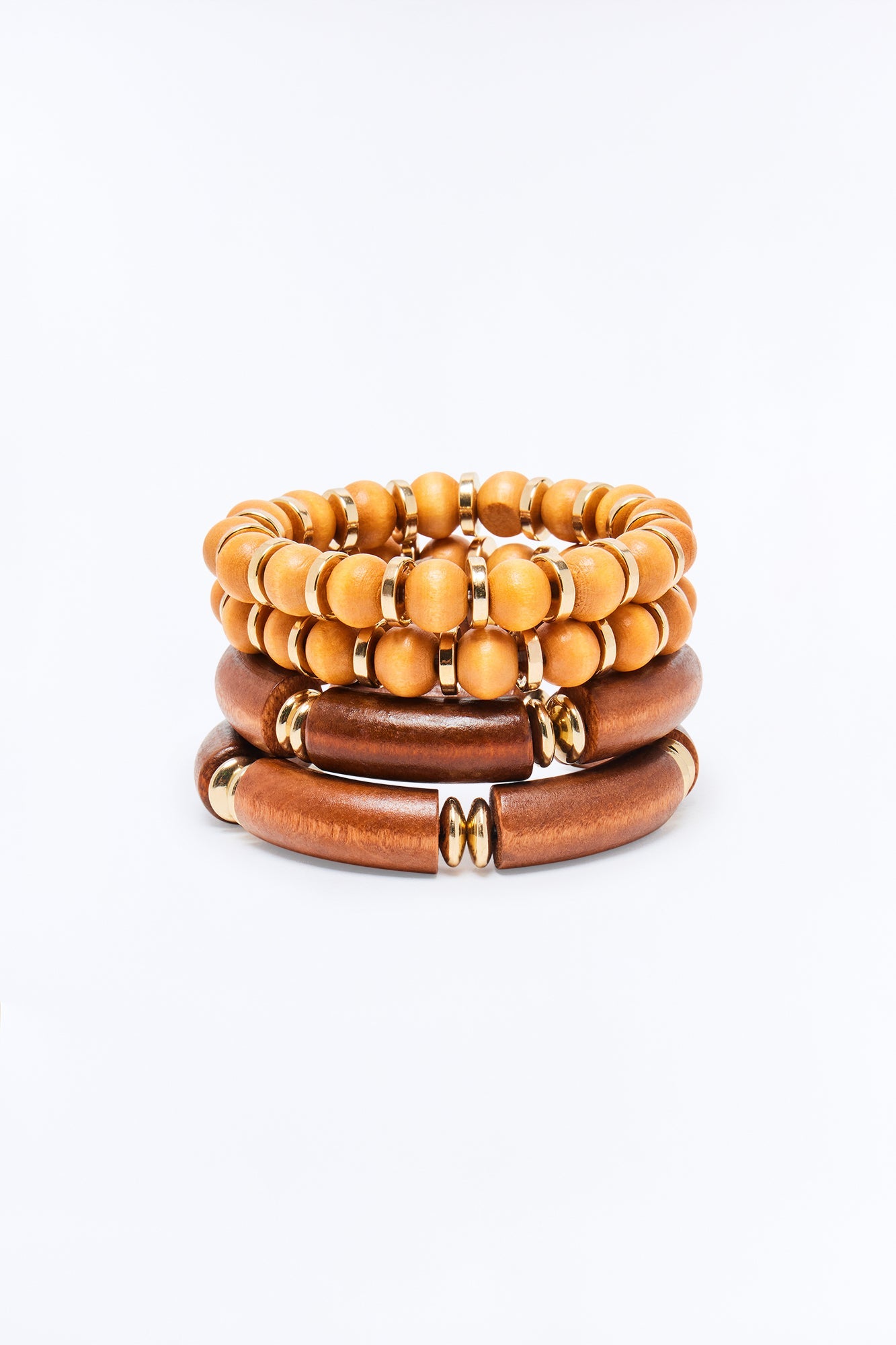 Penelope Wood Stretch 4 Piece Bracelet Set - Brown/combo