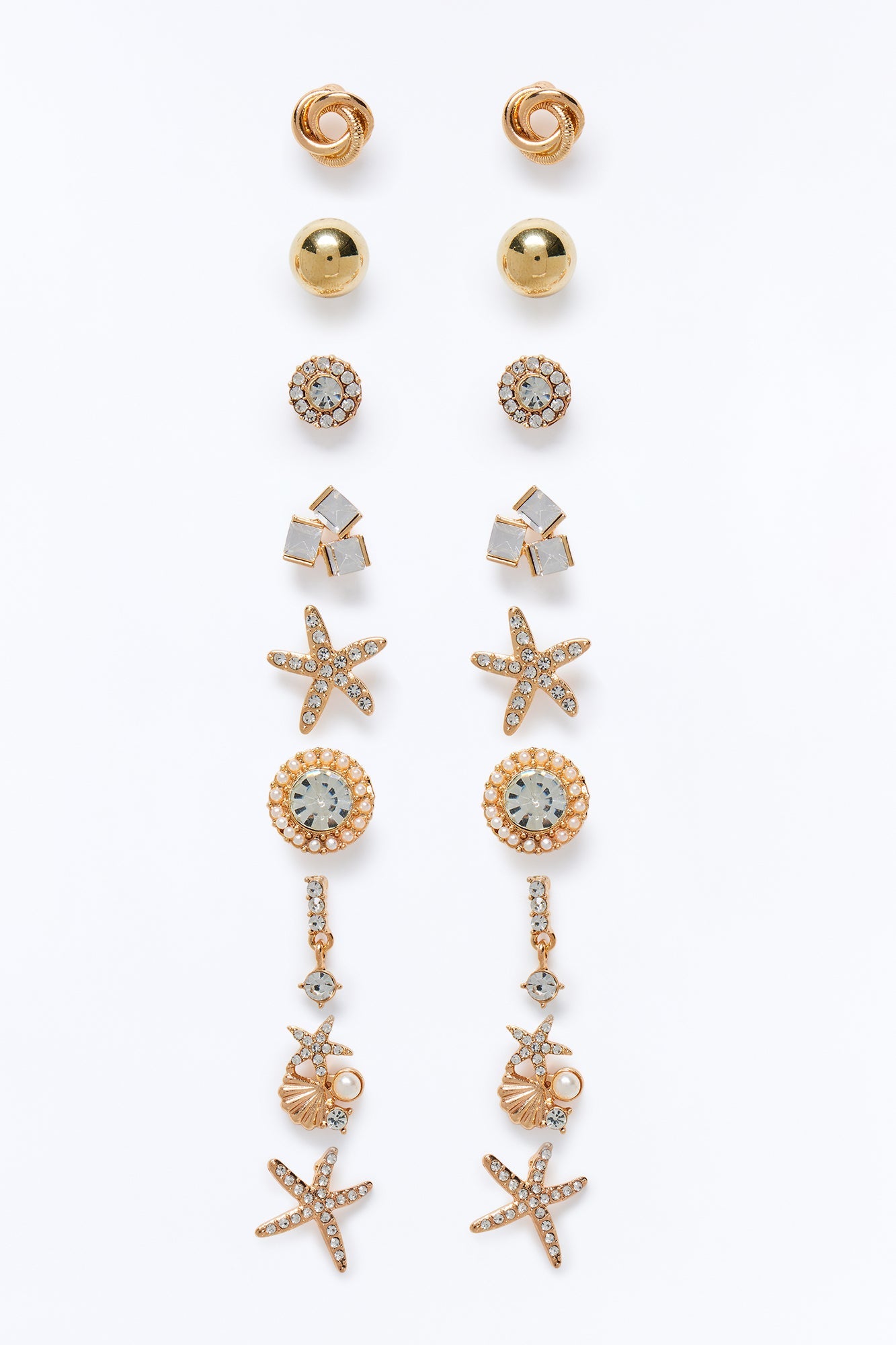 Vacation Trinkets 9 Pair Earring Set - Gold