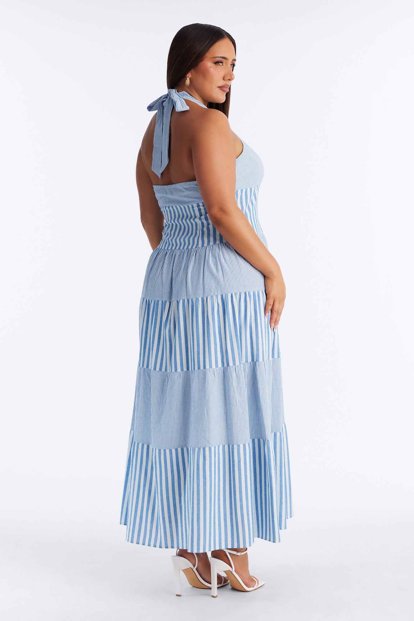 Casual Days Halter Linen Maxi Dress - Blue/combo