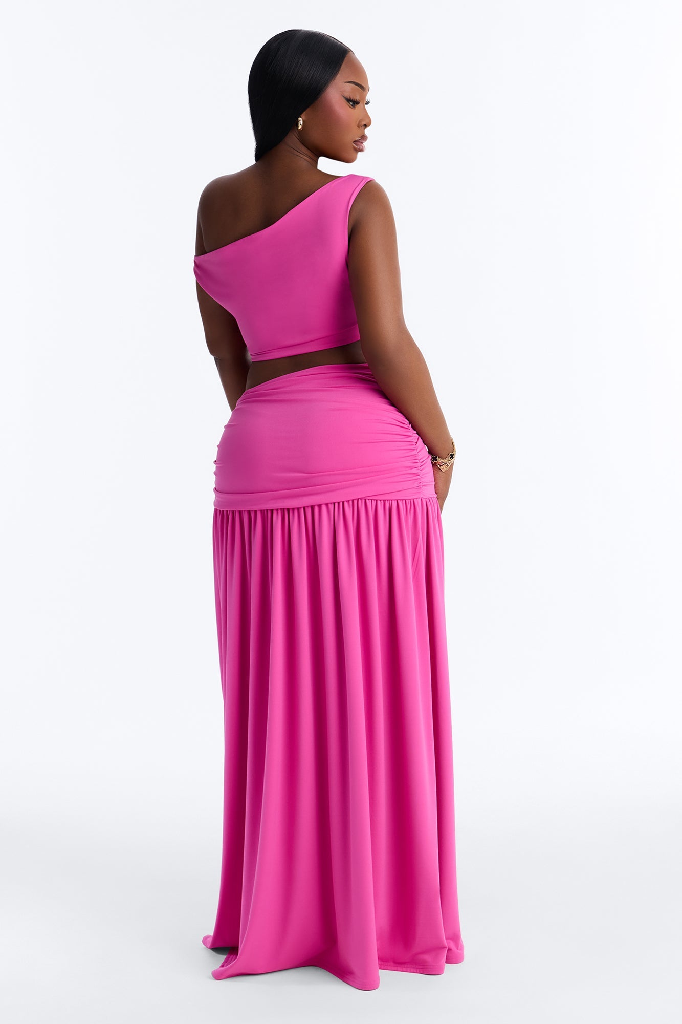 Marilyn Off Shoulder High Slit Maxi Skirt Set - Magenta