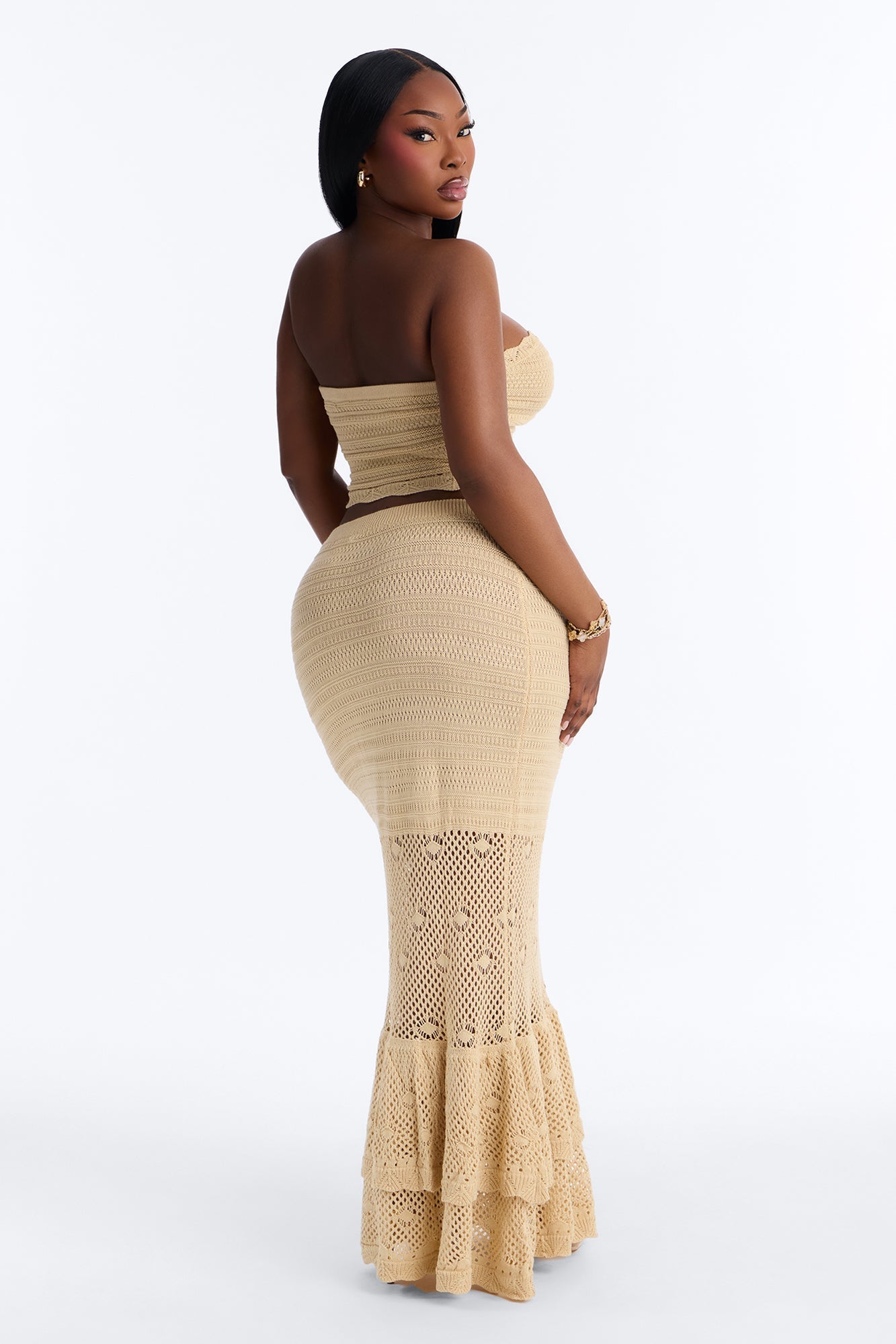 Solia Strapless Crochet Skirt Set - Taupe Fashion Nova