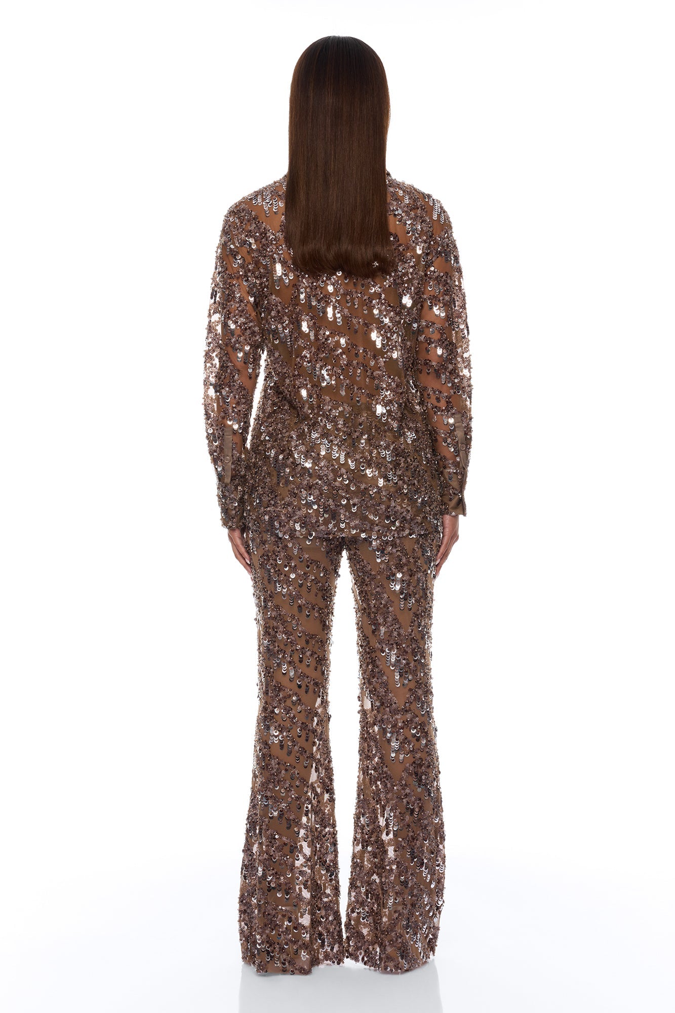 Zariah Sheer Sequin Top - Bronze