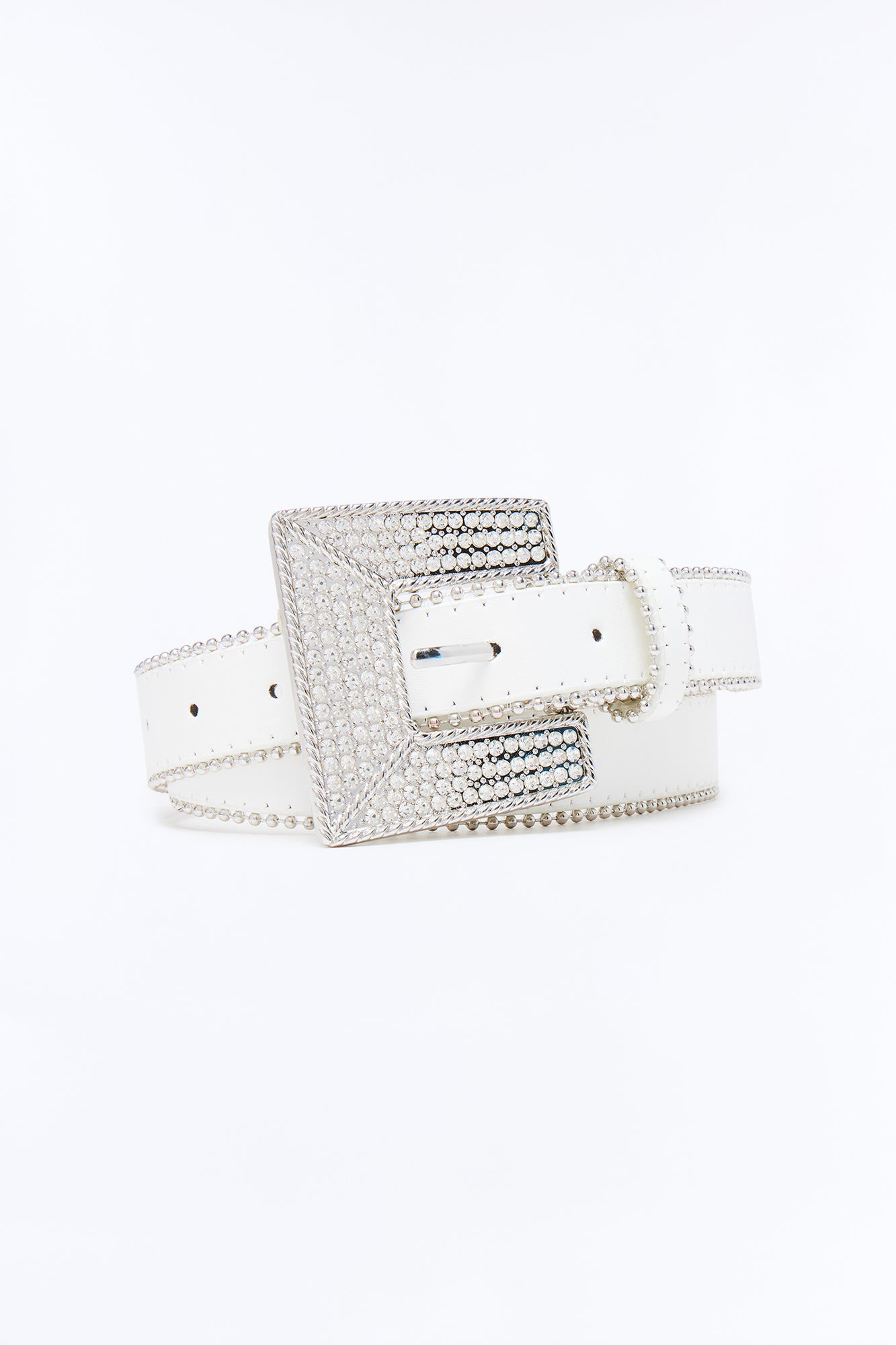 Rise and Shine Faux Leather Belt - White/Silver