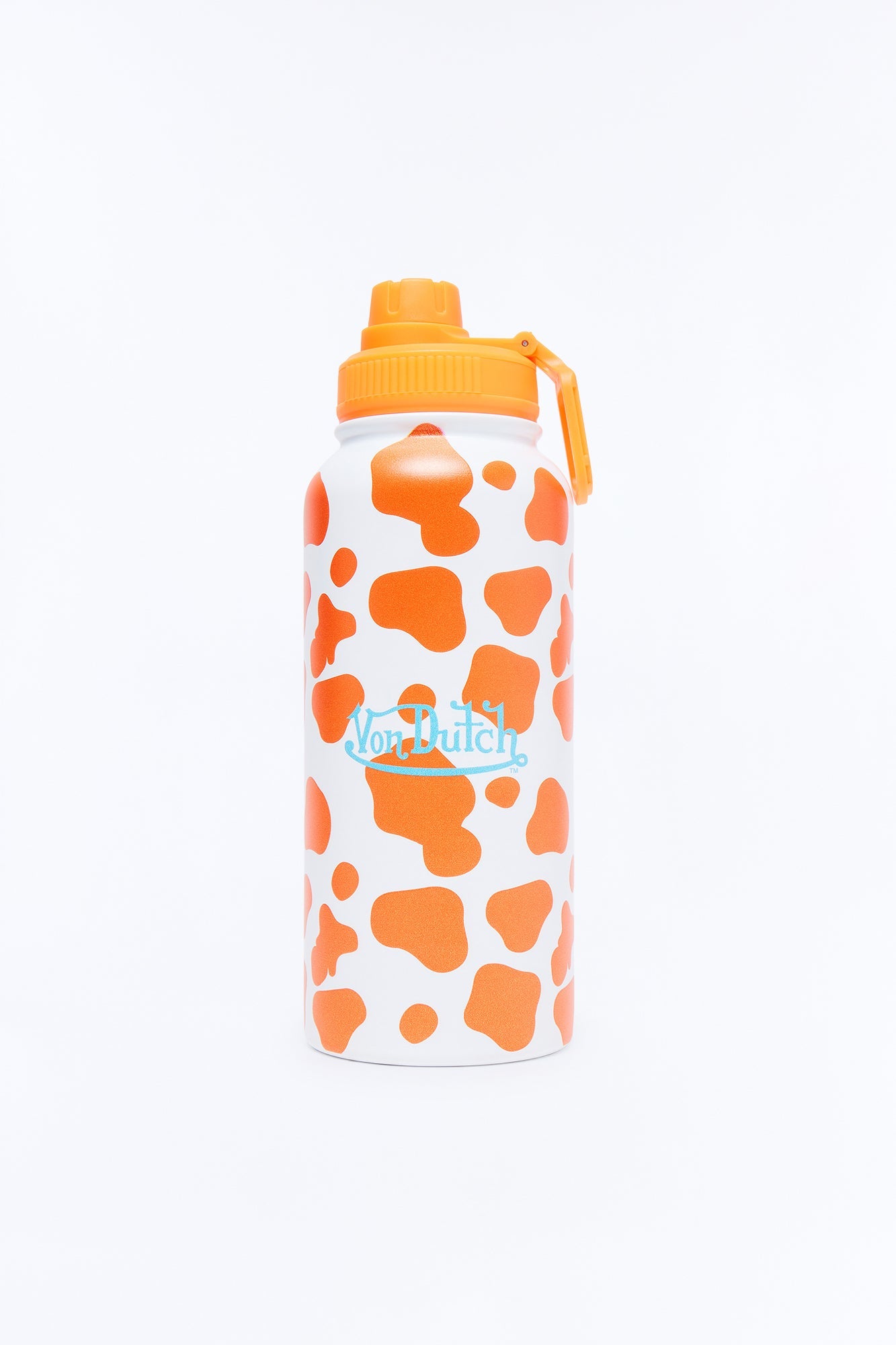 Von Dutch Cow Print 32 oz Stainless Steel Water Bottle - Orange/combo