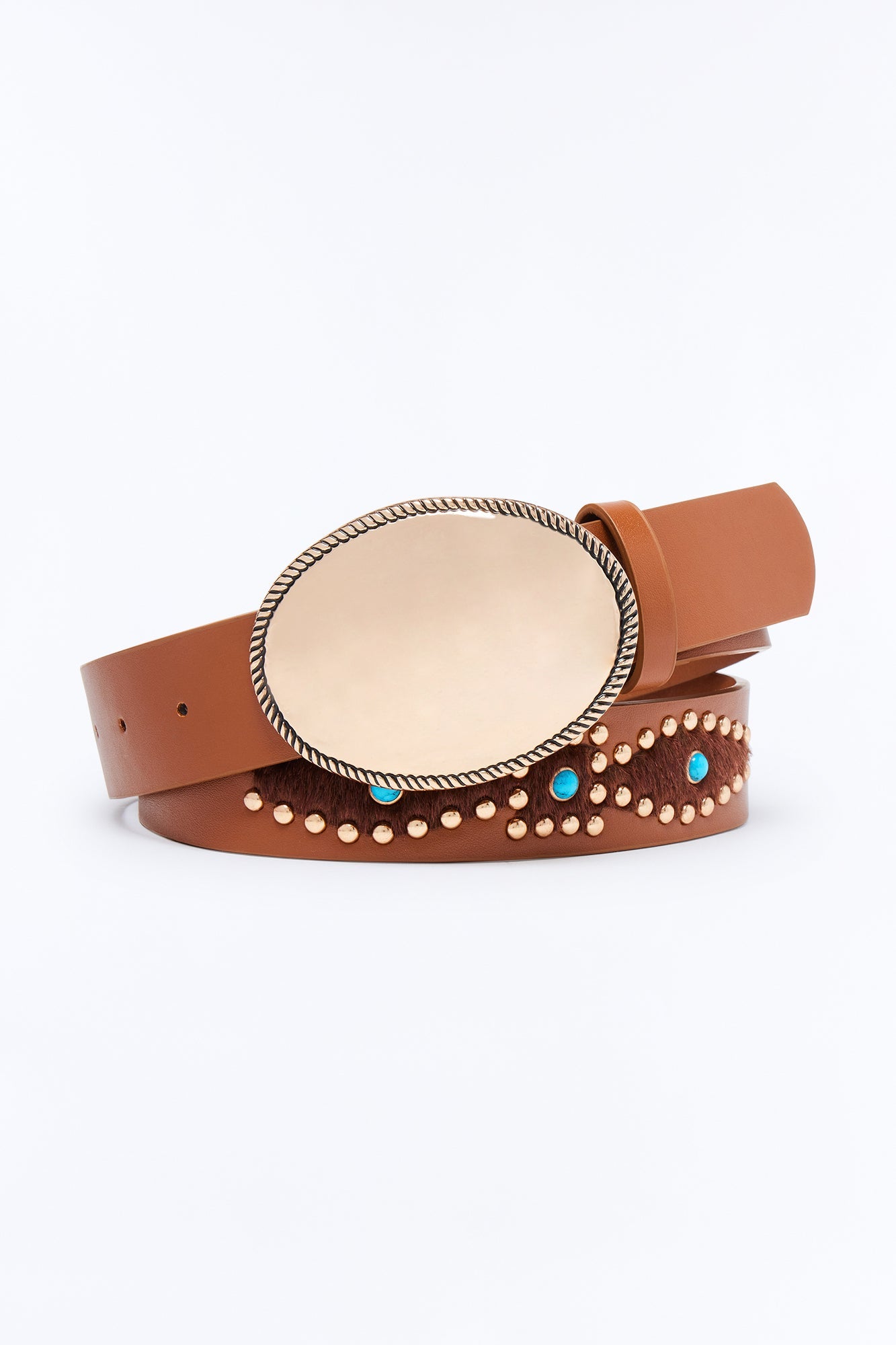 Western Hunt Stones And Studded Faux Leather Belt - Brown/combo