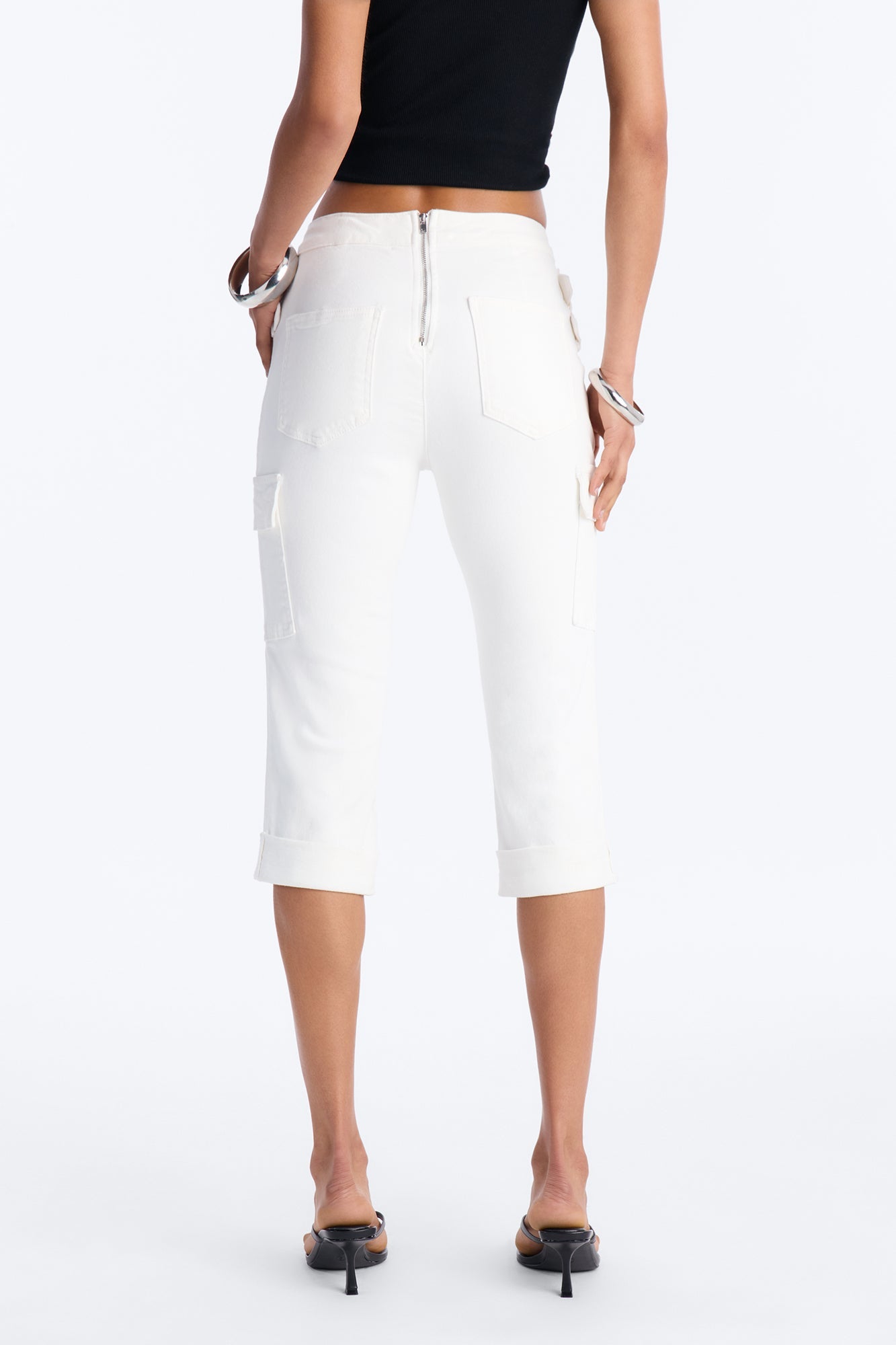 Lost Innocence Low Rise Belted Capri Jeans - White