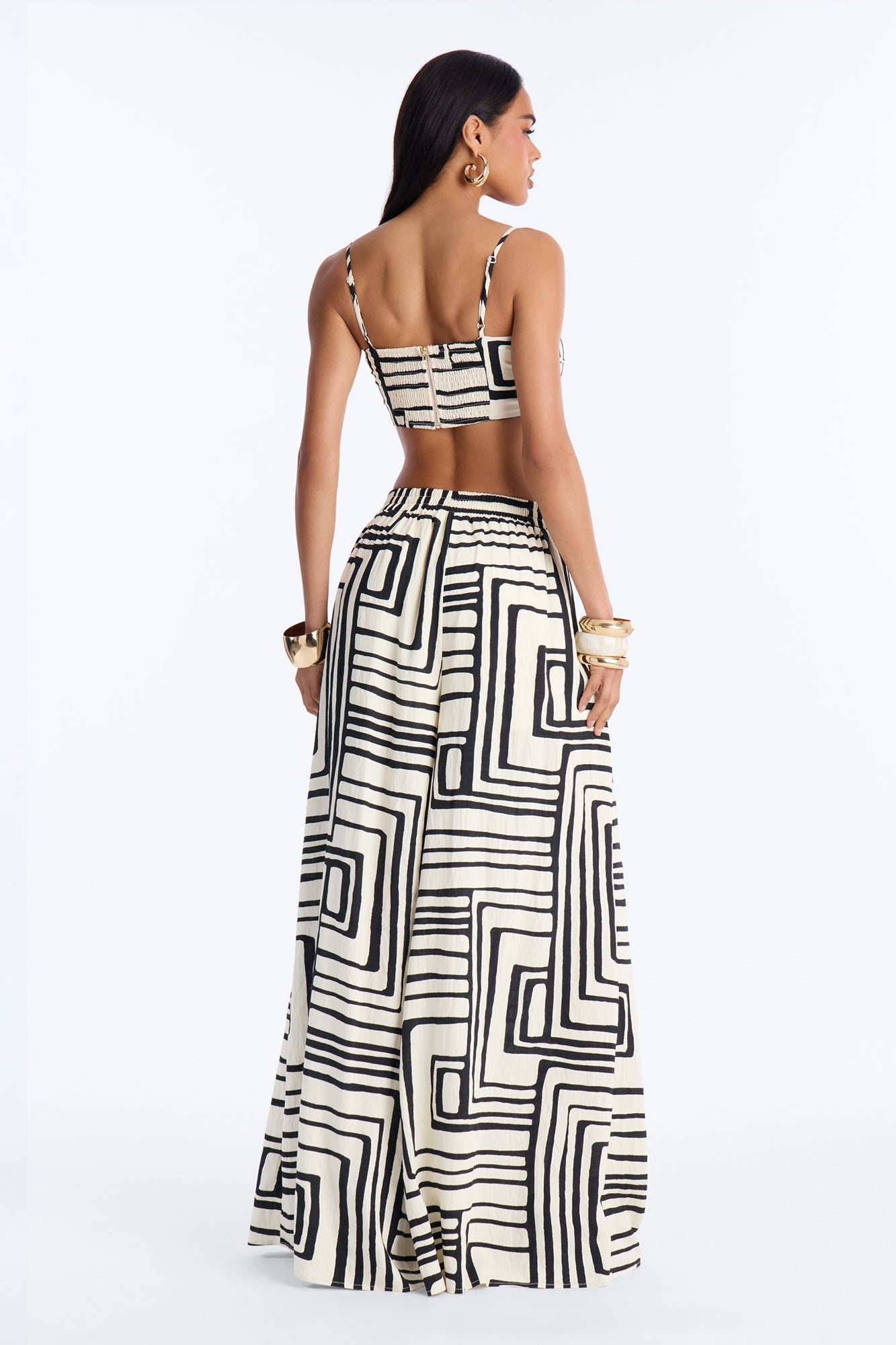 Karla Linen Wide Leg Pant Set - Black/combo