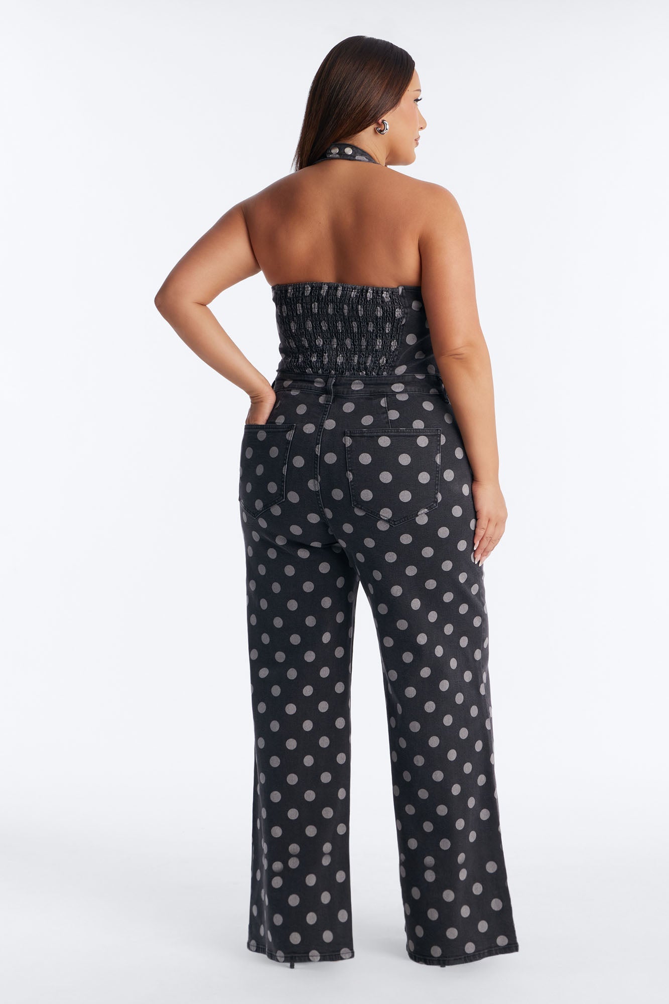 Deena Denim Polka Dot Jumpsuit - Charcoal