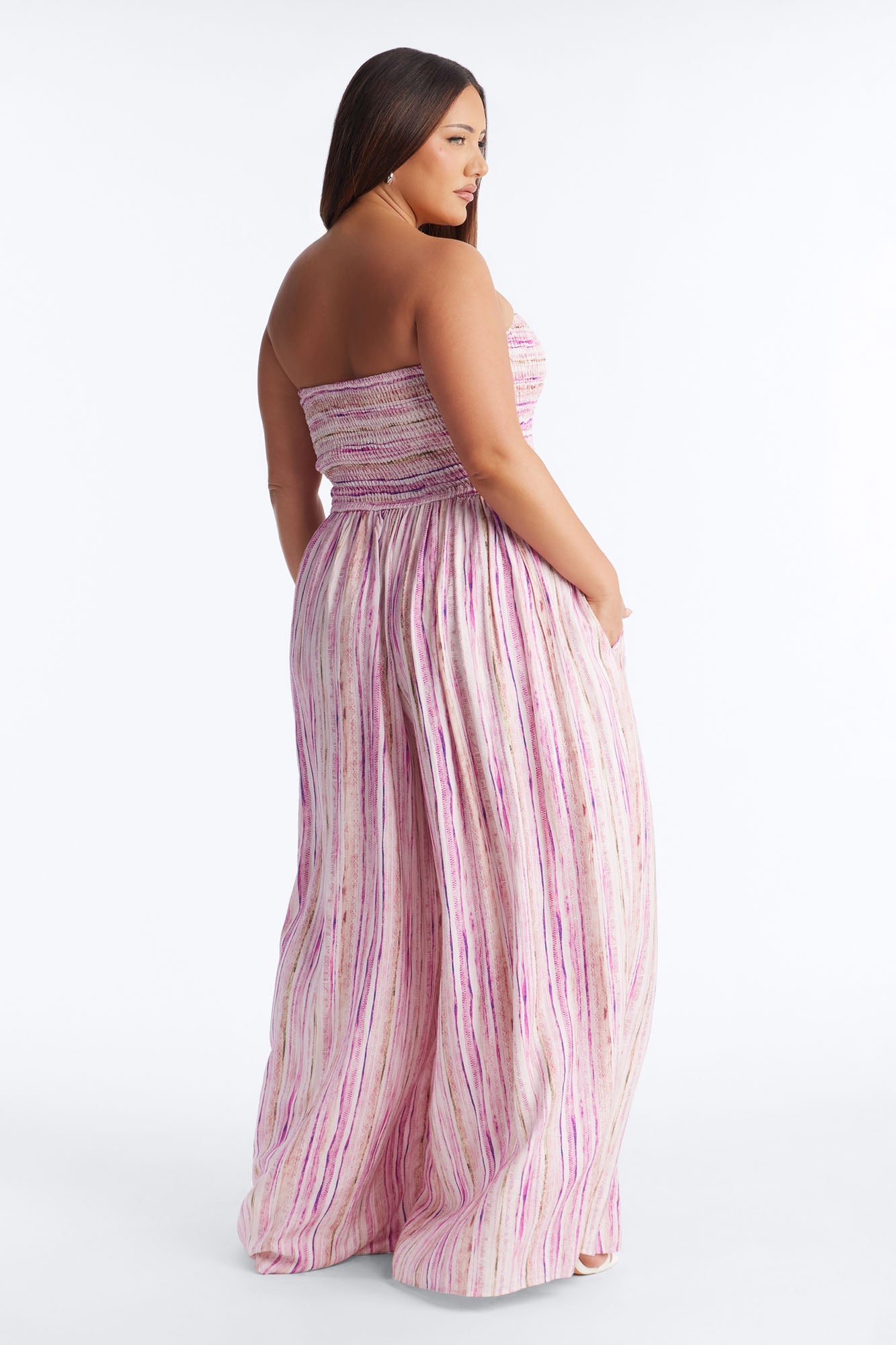 Kayla Smocked Extreme Wide Leg Jumpsuit - Pink