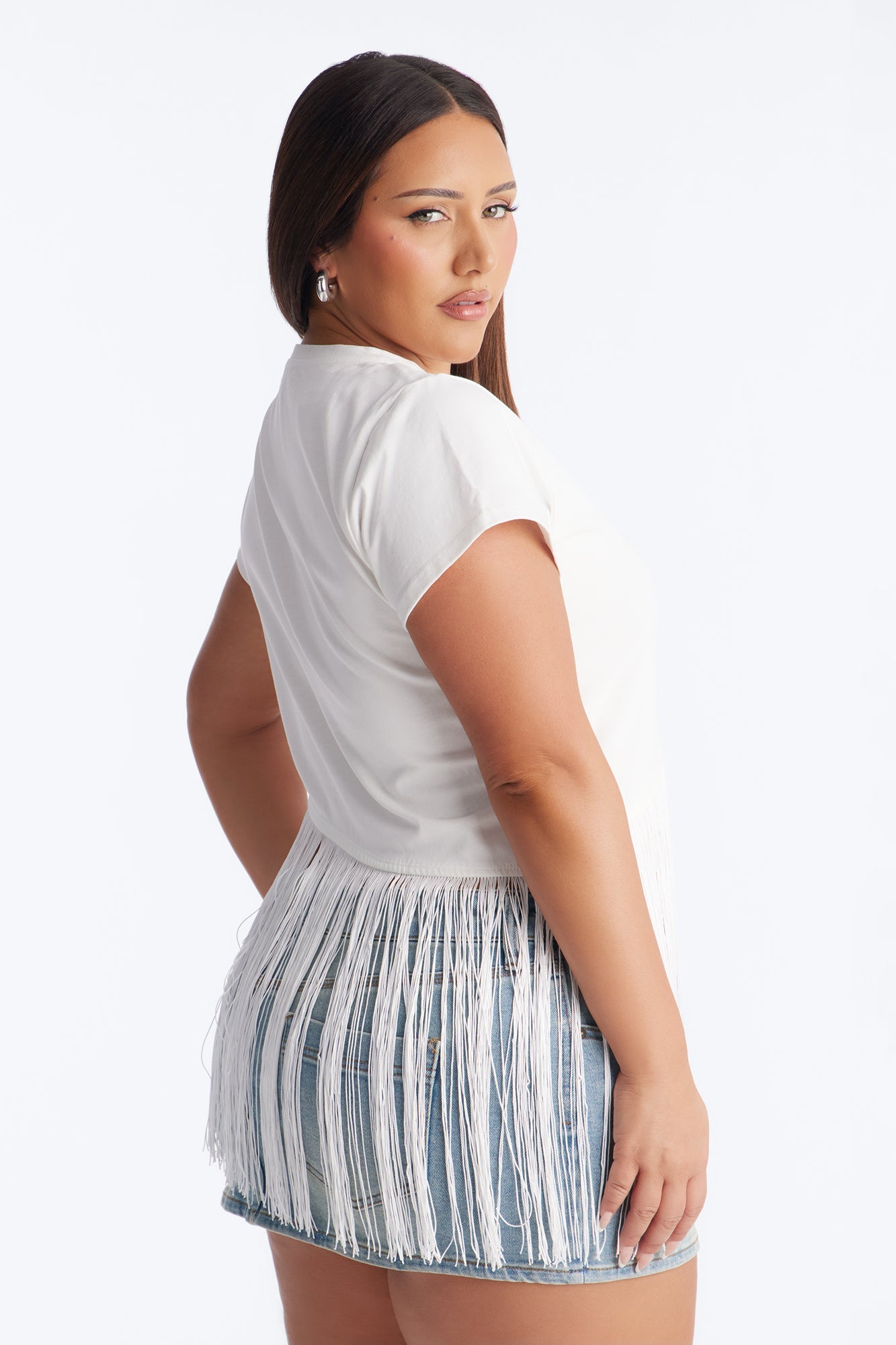 Fringe Me Up Asymmetrical Short Sleeve Top - White