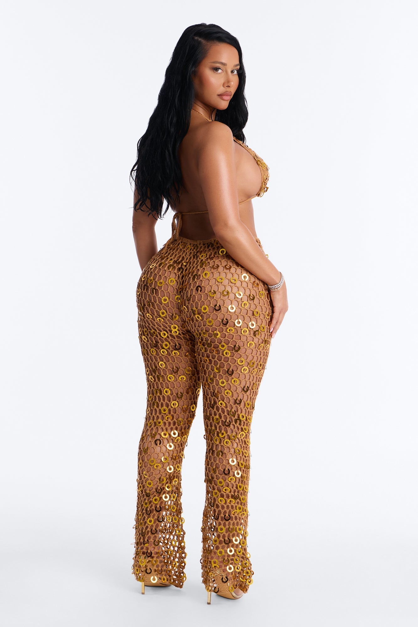 Out Here Bikini And Coverup Pant Set - Gold Fashion Nova