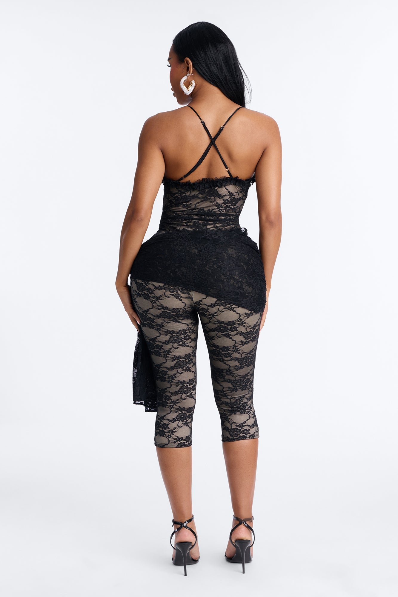 Ariella Lace Bodysuit Capri Set - Black