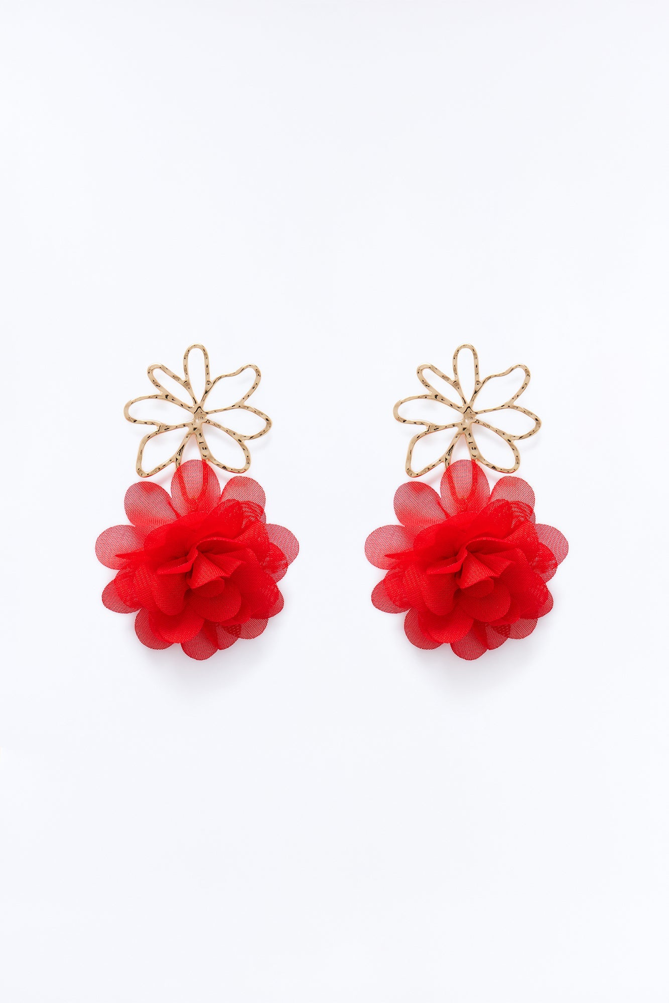 Love You So Ruffle Drop Earrings - Gold/Red