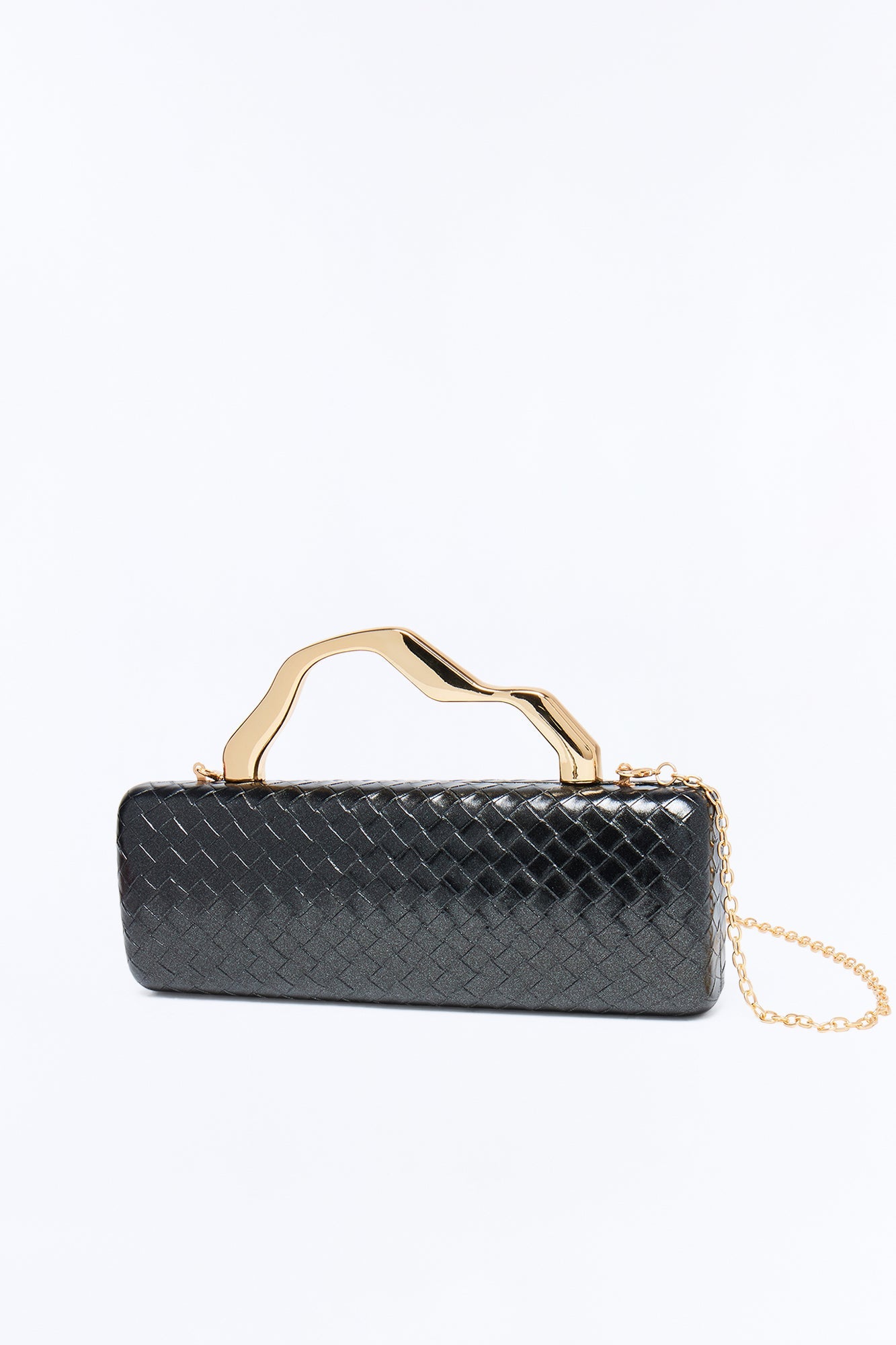 Deco Woven Faux Leather Clutch - Black