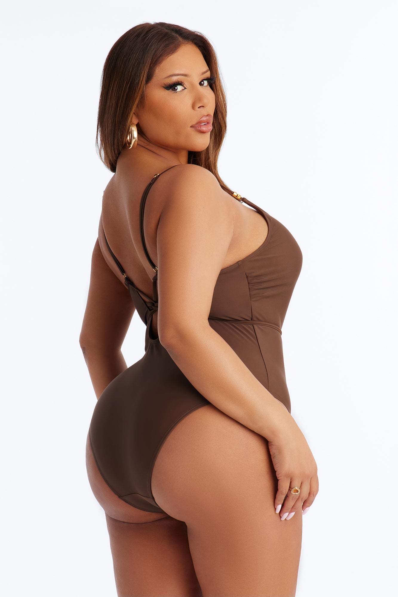 Drifting Away 1 Piece Beaded Swimsuit - Brown
