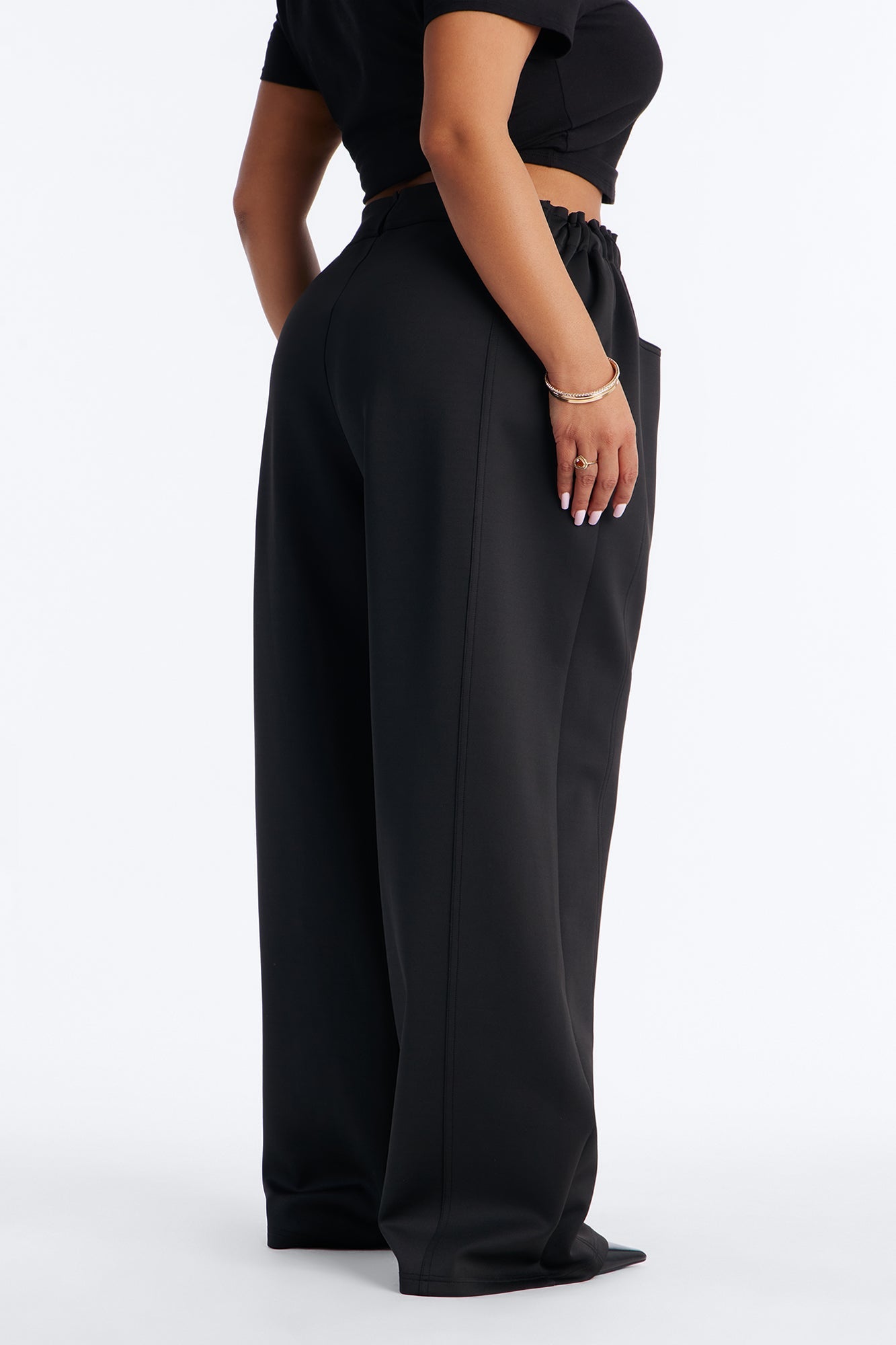 Don't Get Too Comfortable Low Rise Wide Leg Scuba Pant - Black