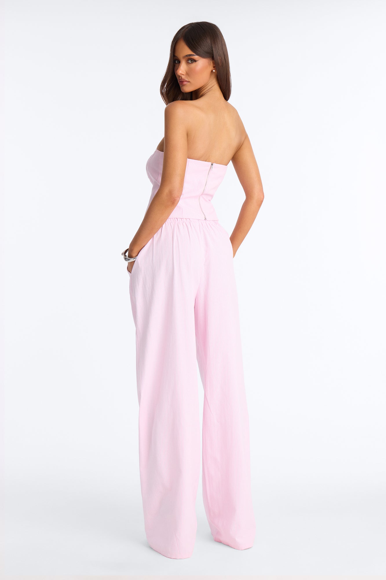 Laurie Linen Pinstripe Corset And Pant Set - Pink/combo