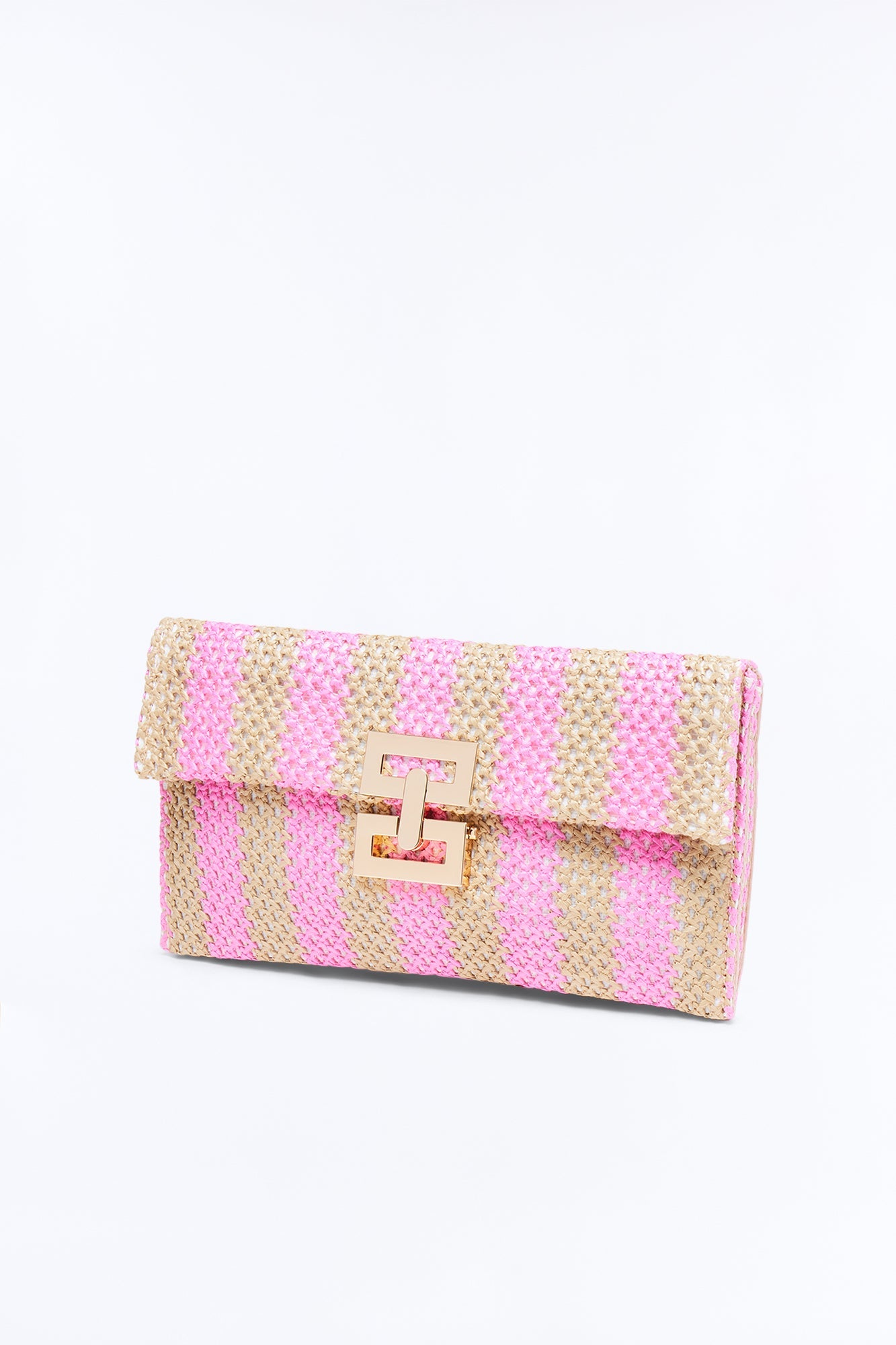 Elodie Straw Clutch - Pink/combo