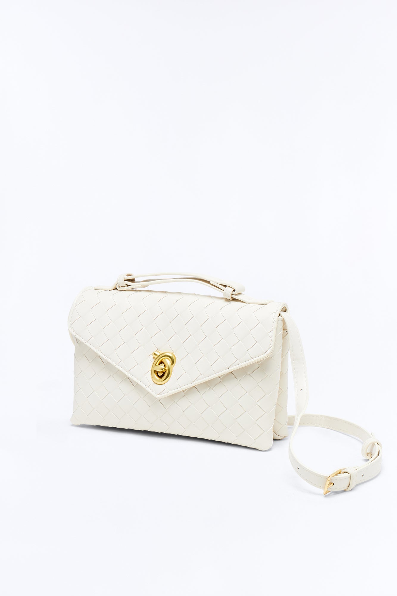 In The Statement Woven Faux Leather Clutch - Ivory