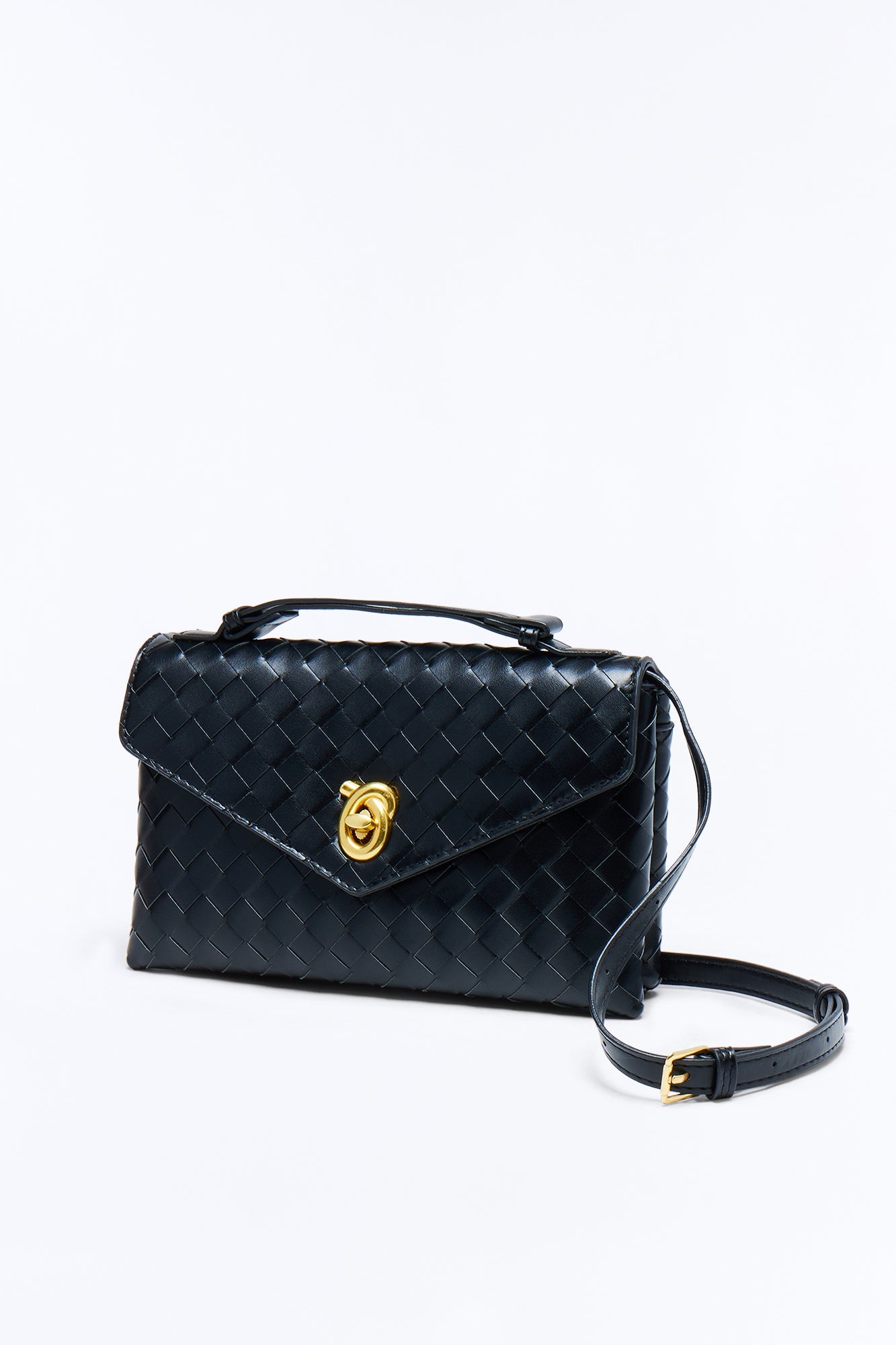 In The Statement Woven Faux Leather Clutch - Black
