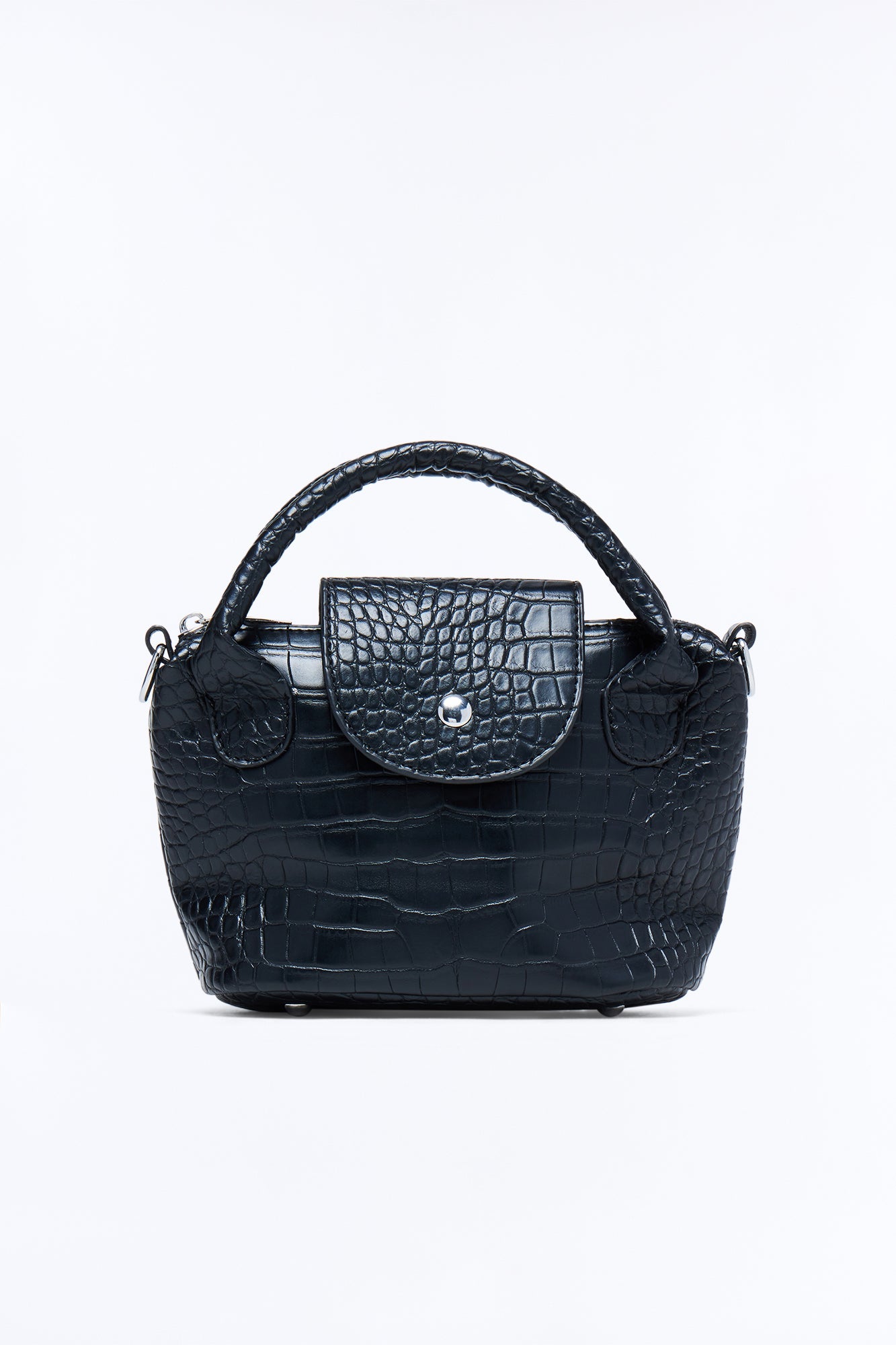 Viper Bite Faux Leather Satchel Handbag - Black