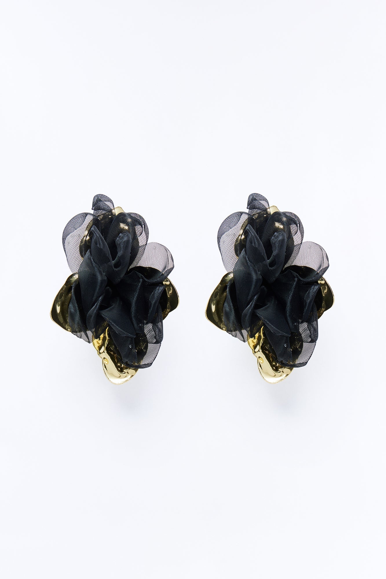 Ruffle Rose Earrings - Gold/Black