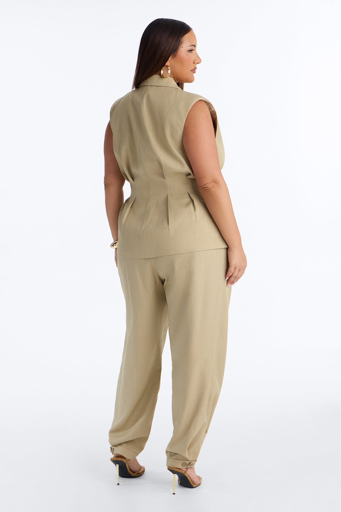 Christina Cinched Waist Pleated Blazer Vest - Sage