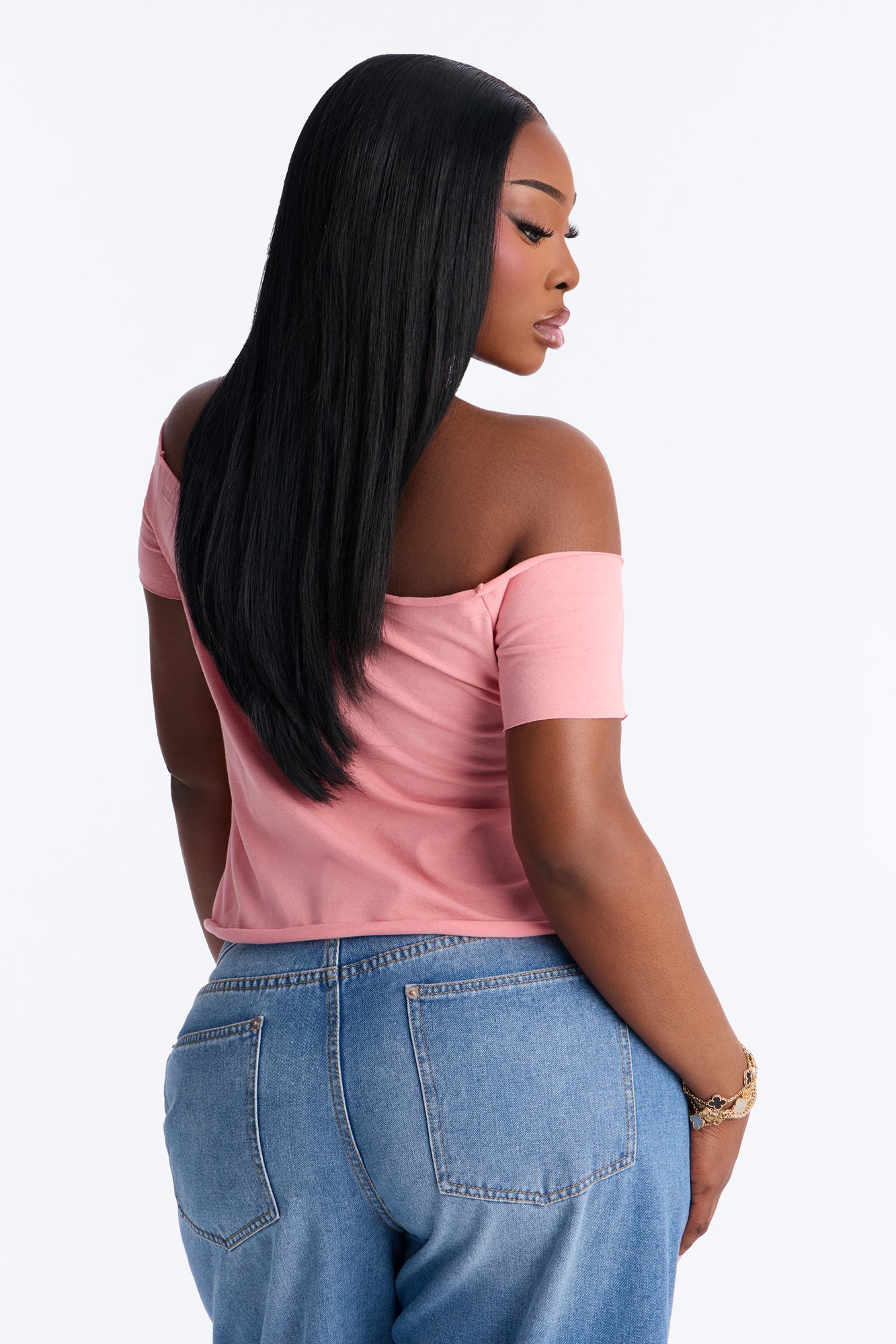 Trophy Wife Off Shoulder Tee - Pink