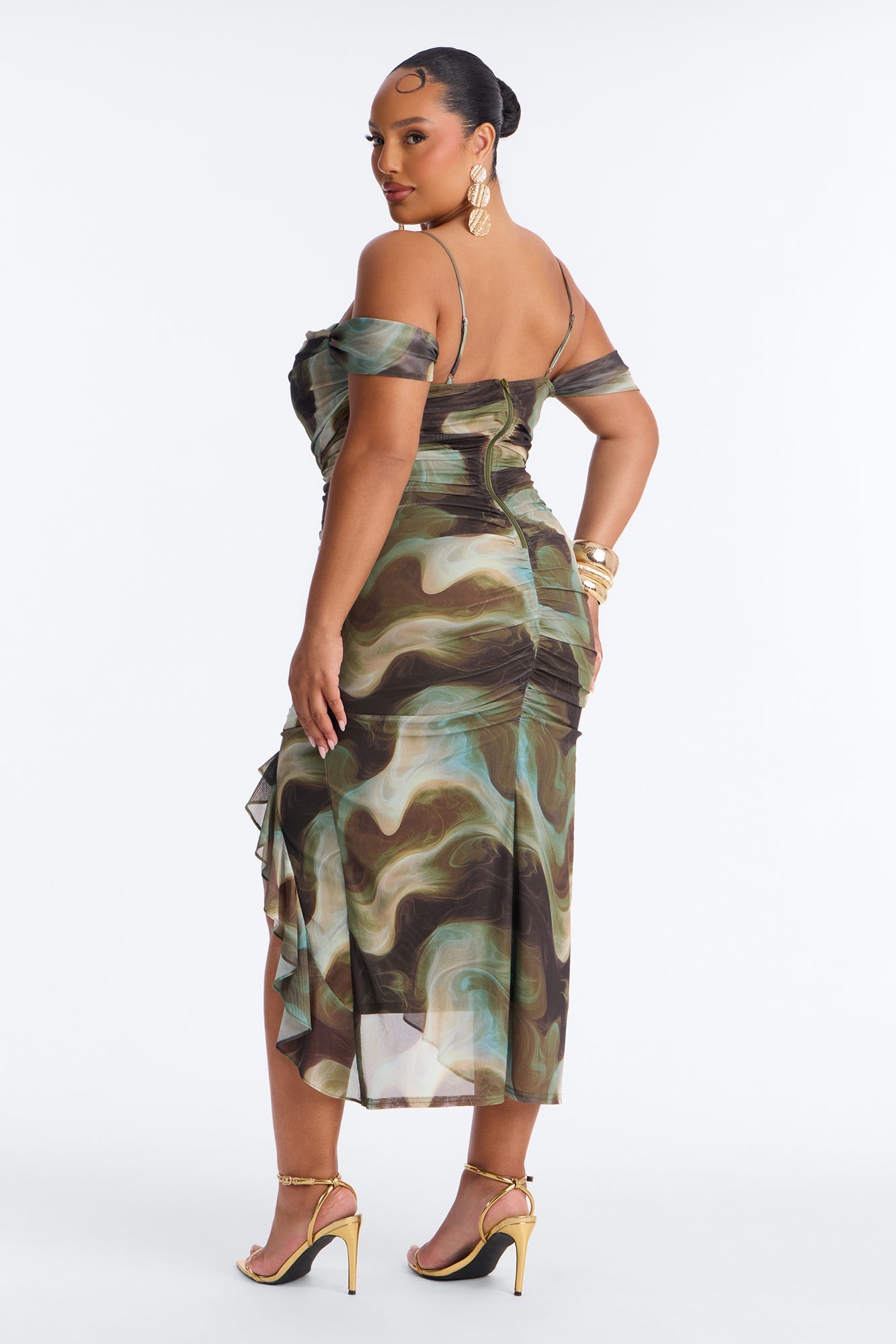 Harley Tie Dye Mesh Midi Dress - Green/combo