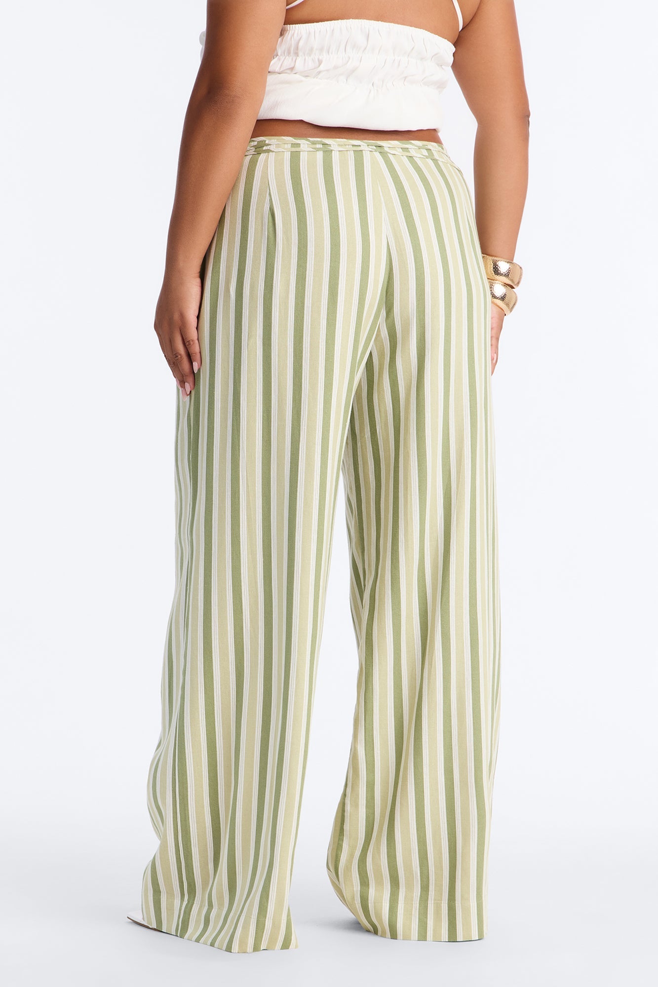 Lurice Low Rise Striped Linen Wide Leg Pant - Sage/combo