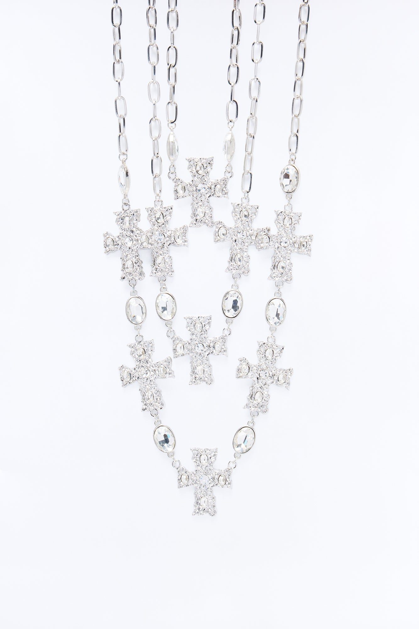 Covered In Crosses Layered Necklace - Silver