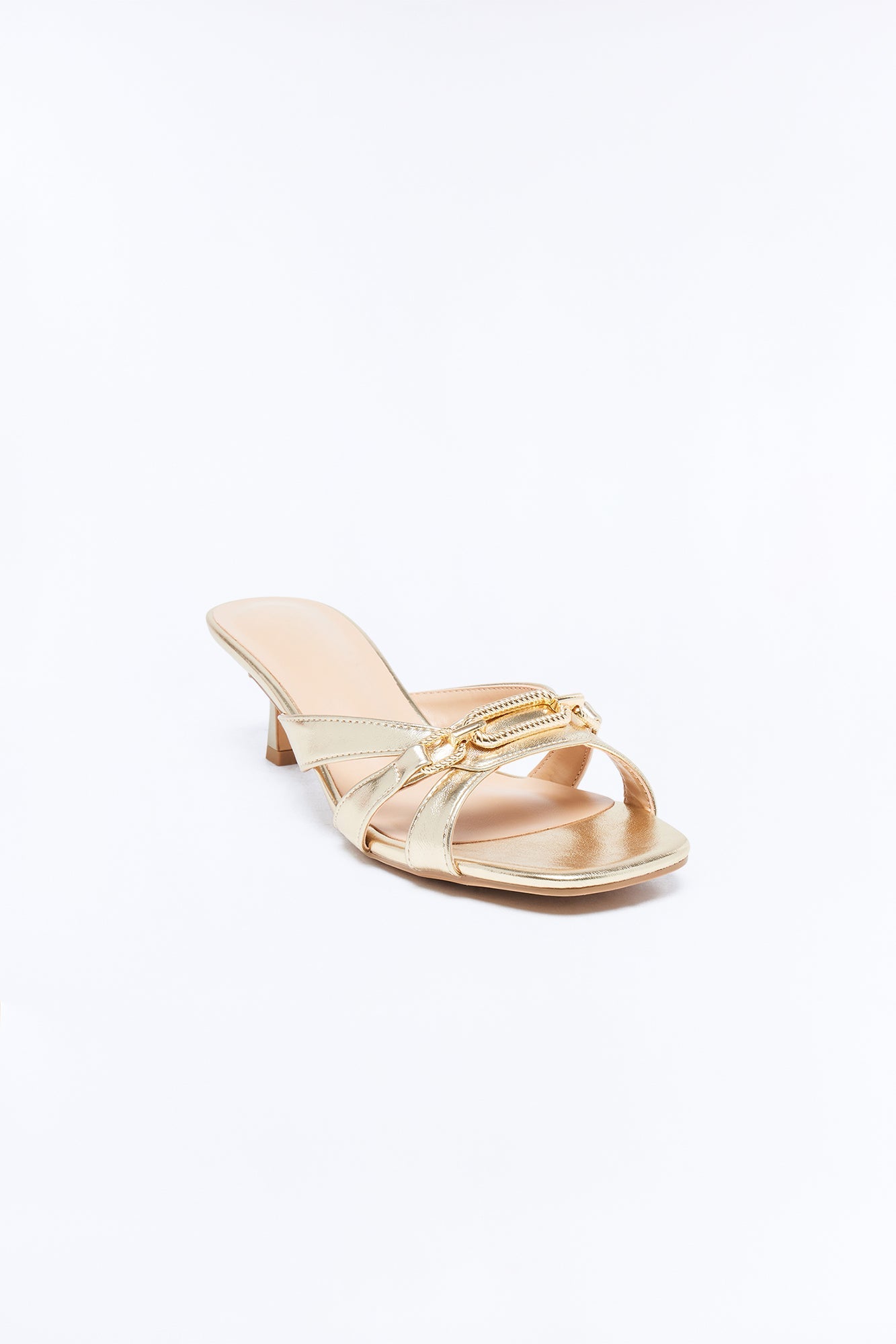 Corinne Kitten Heel Mules - Gold