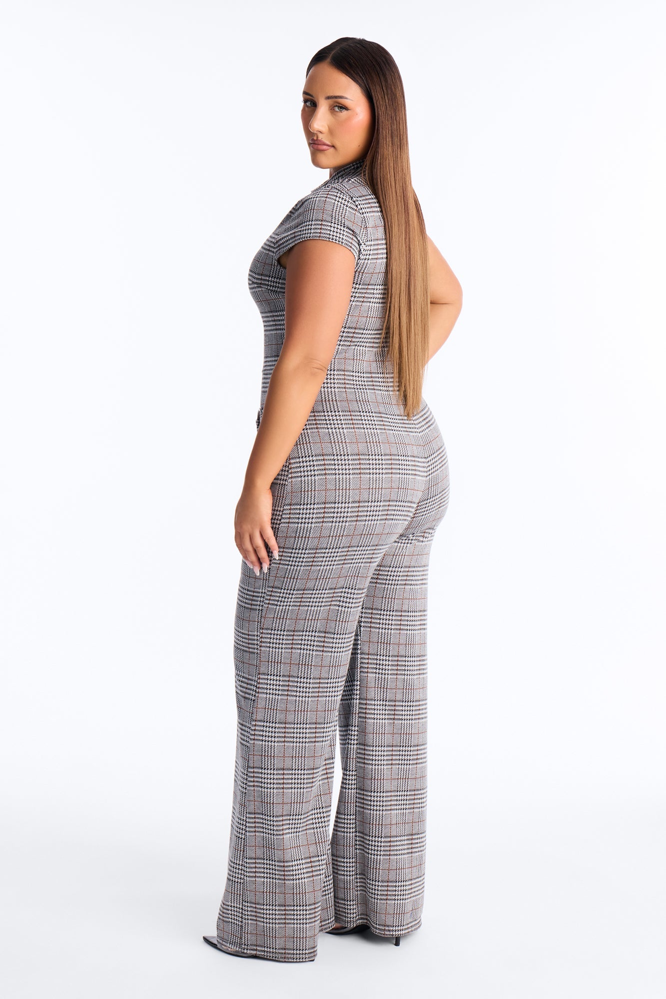Chantel Plaid Draped Jumpsuit - Grey