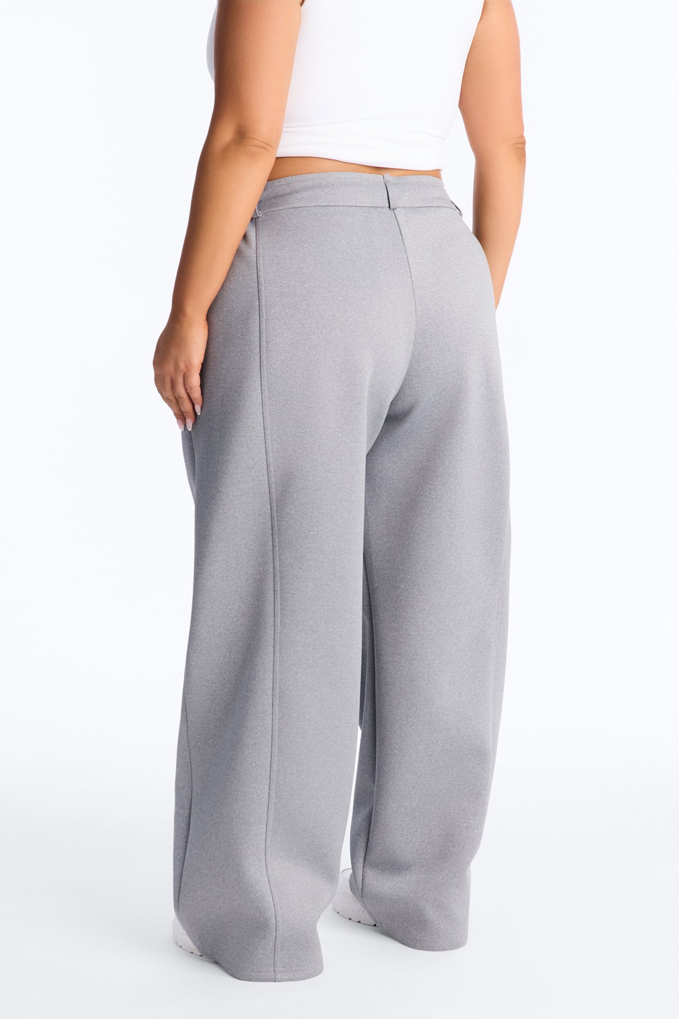 Don't Get Too Comfortable Low Rise Wide Leg Scuba Pant - Heather Grey