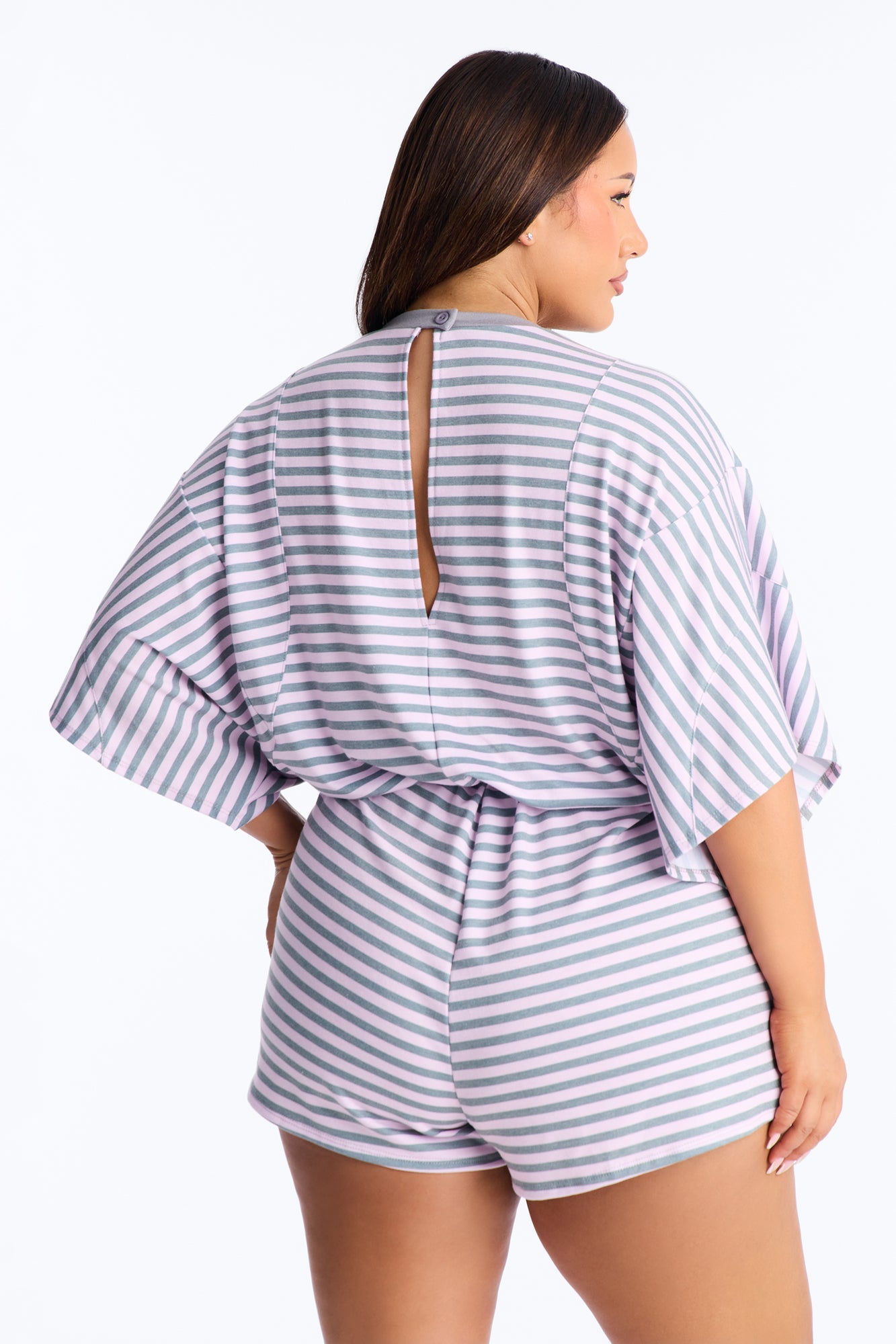 Read Between The Lines French Terry Romper - Pink