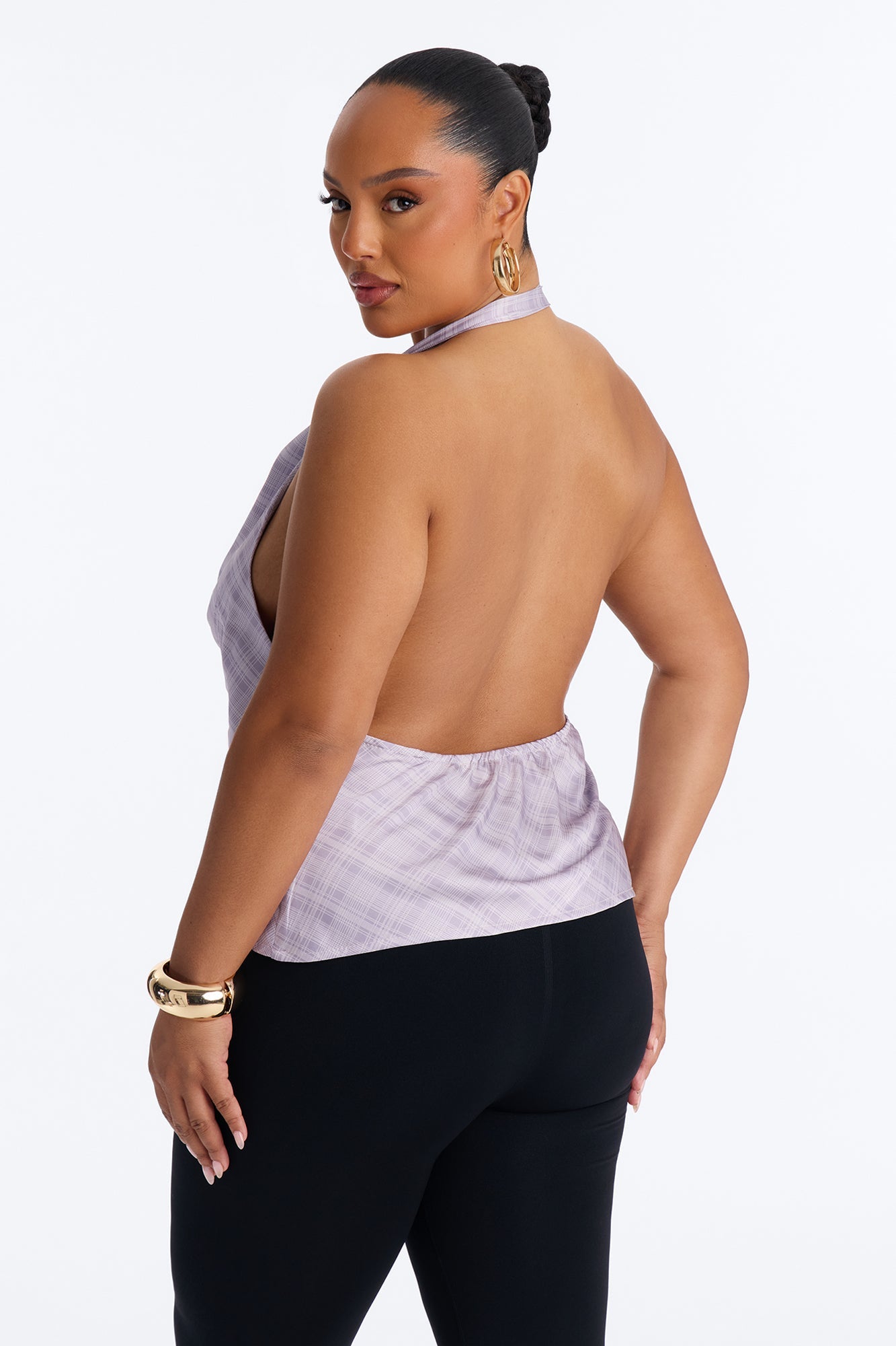 Cityscape Muse Plaid Satin Halter Top - Lilac