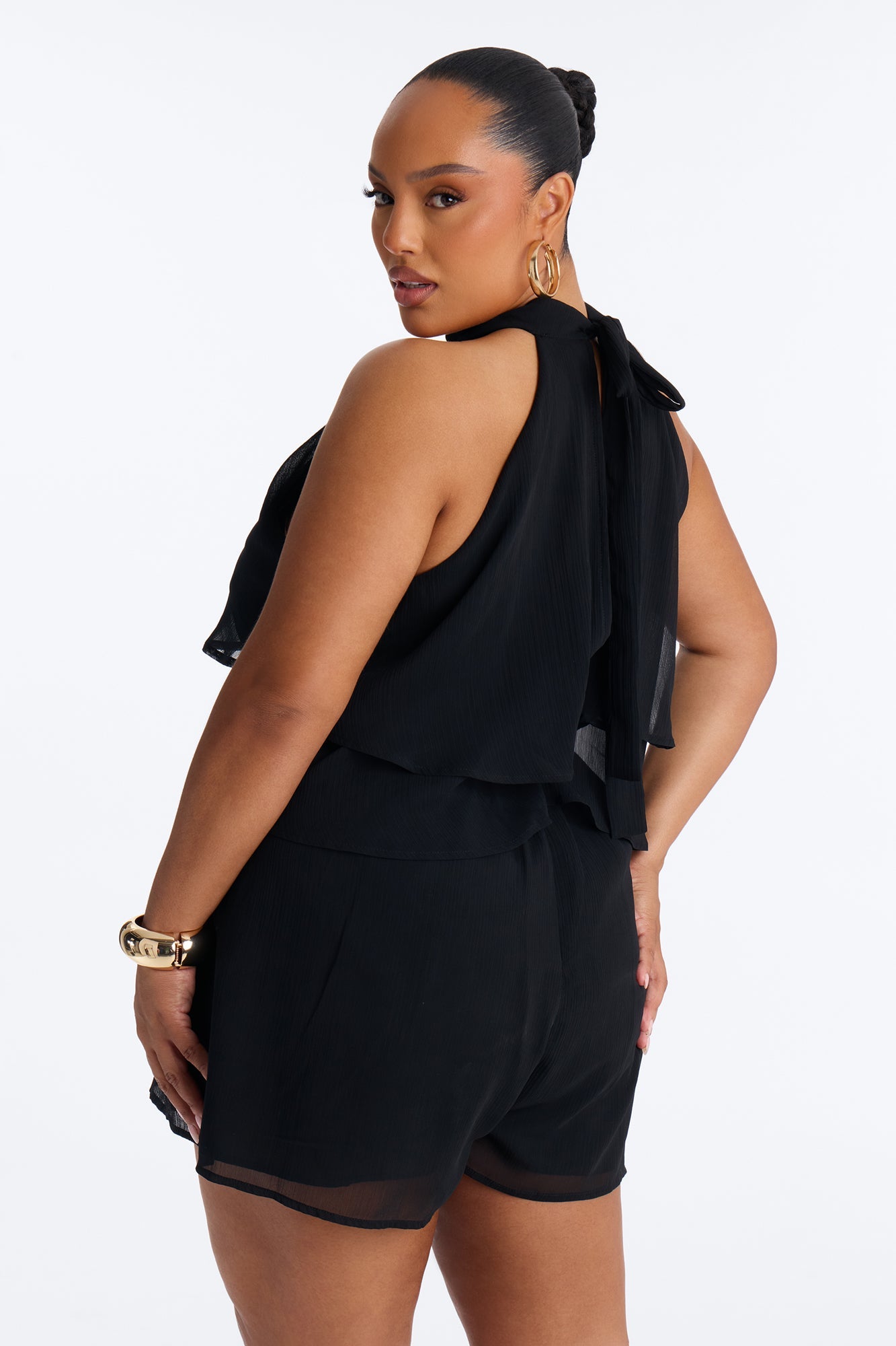 Josephine Chiffon Ruffle Romper - Black