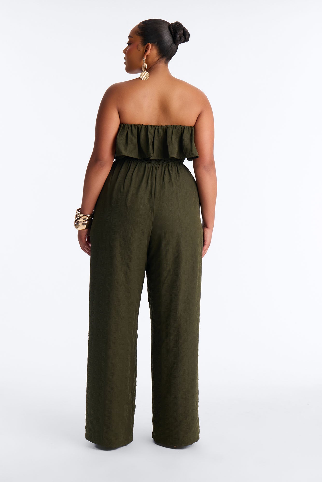 Coco Strapless Smocked Wide Leg Jumpsuit - Olive