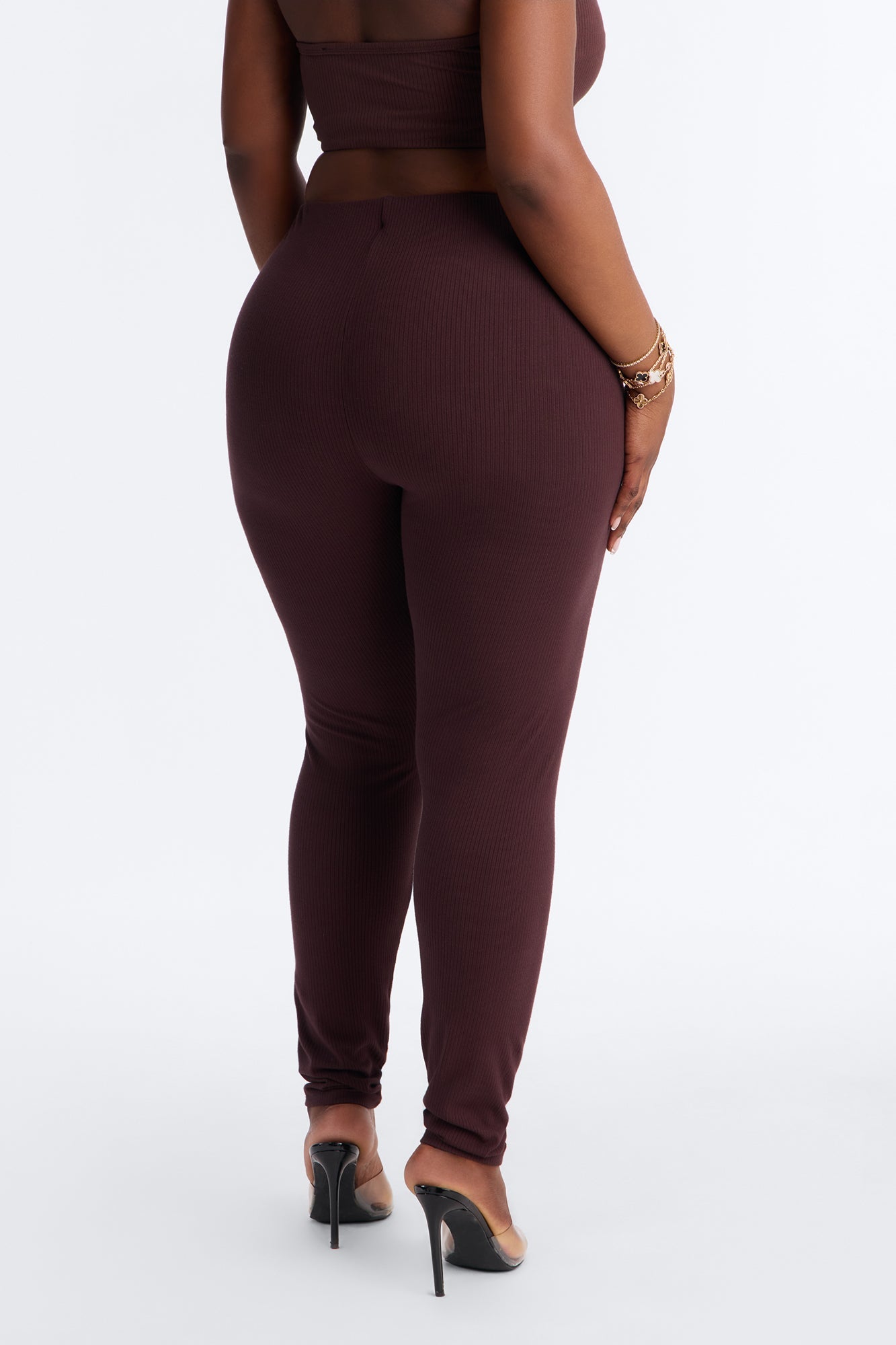 Ultra Ribbed Mid Rise Legging - Chocolate