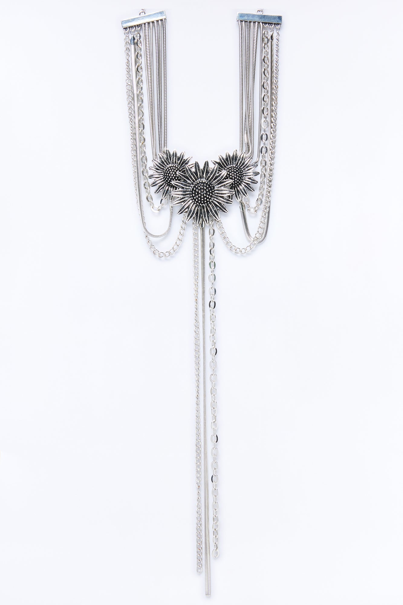 Meadow Sunflower Lariat Layered Neckalce - Silver