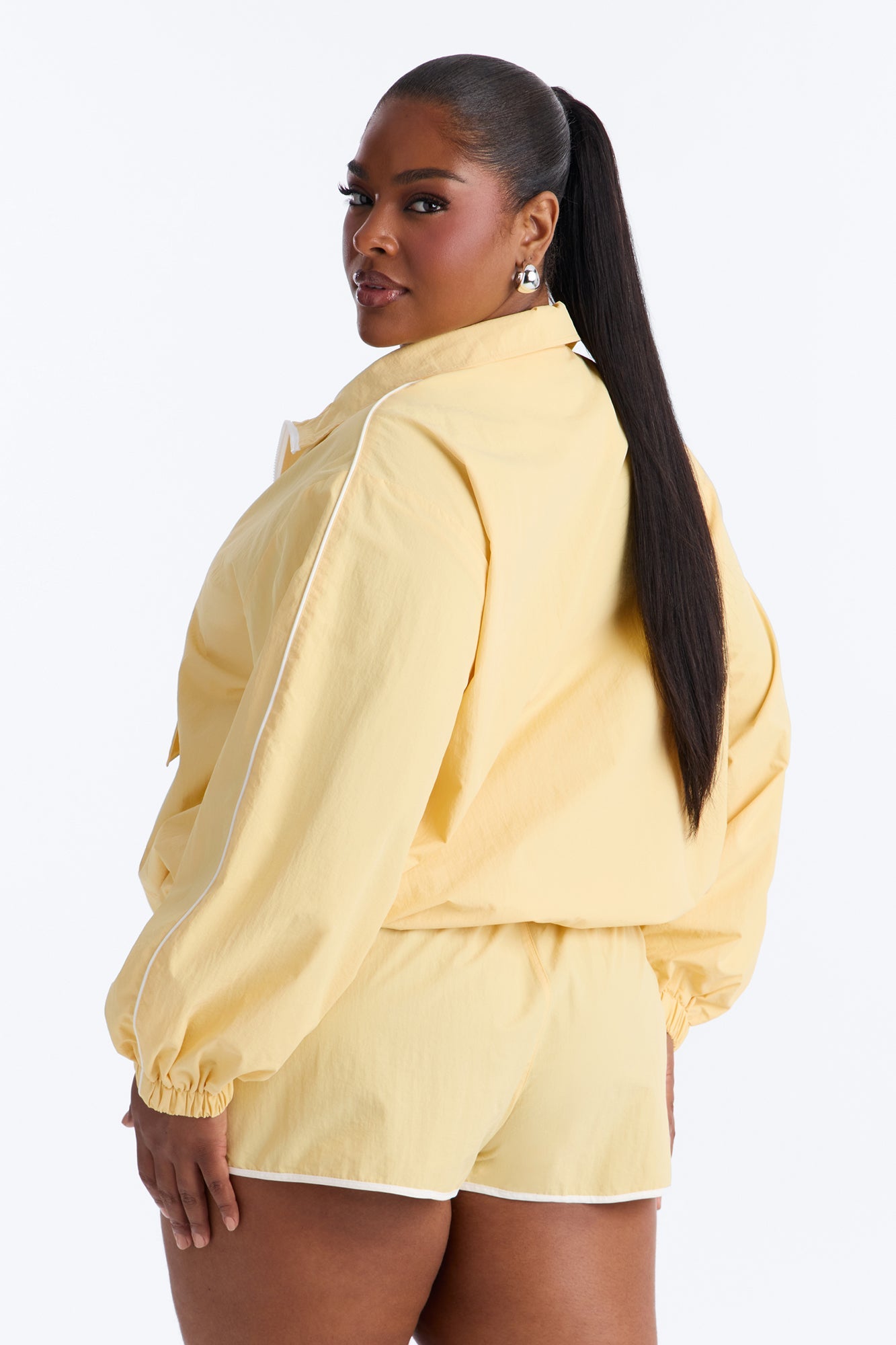 Victory Lap Windbreaker Funnel Neck Half Zip Jacket - Yellow