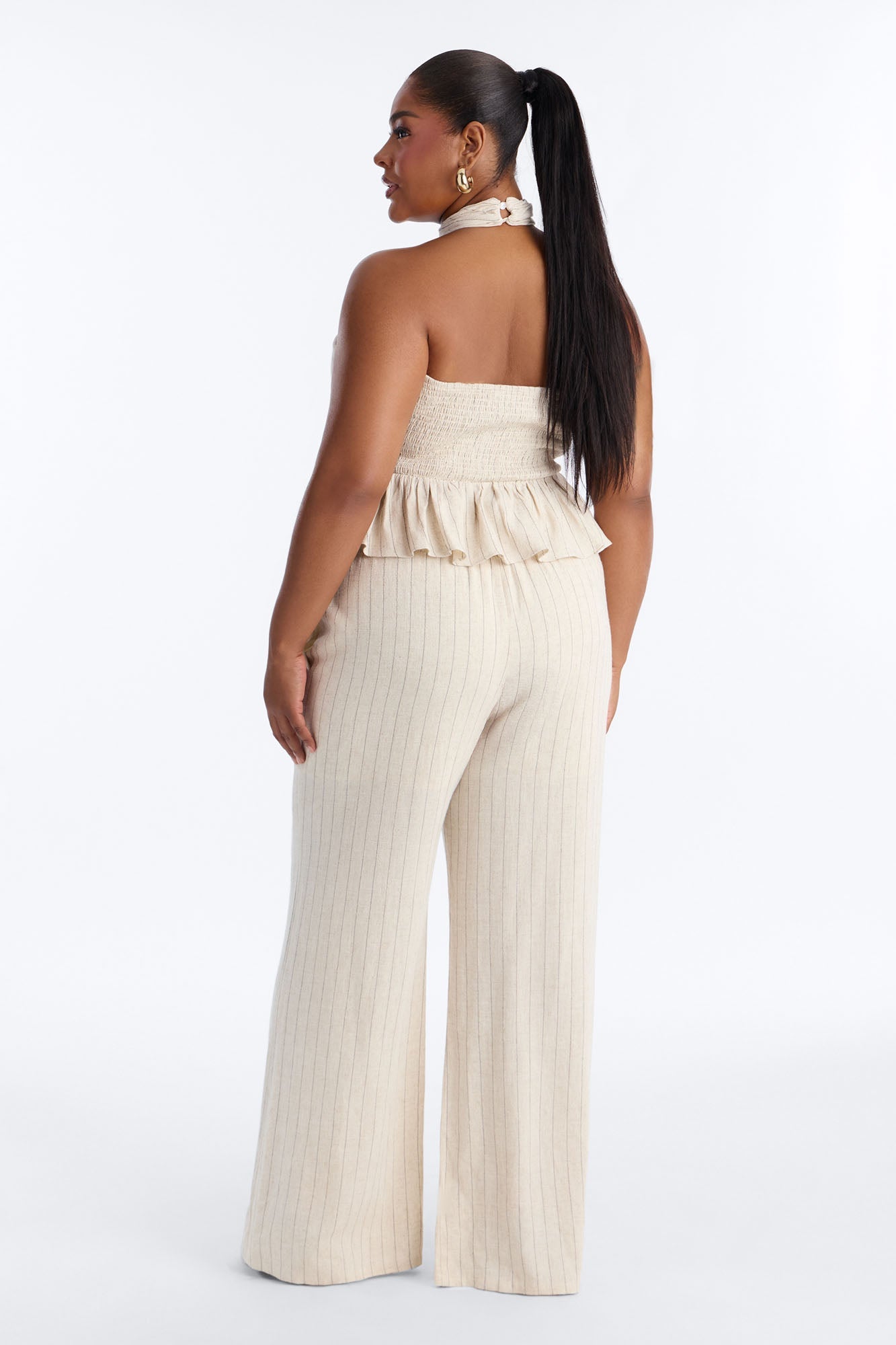 Making Headlines Pinstripe Linen Pant Set - Cream
