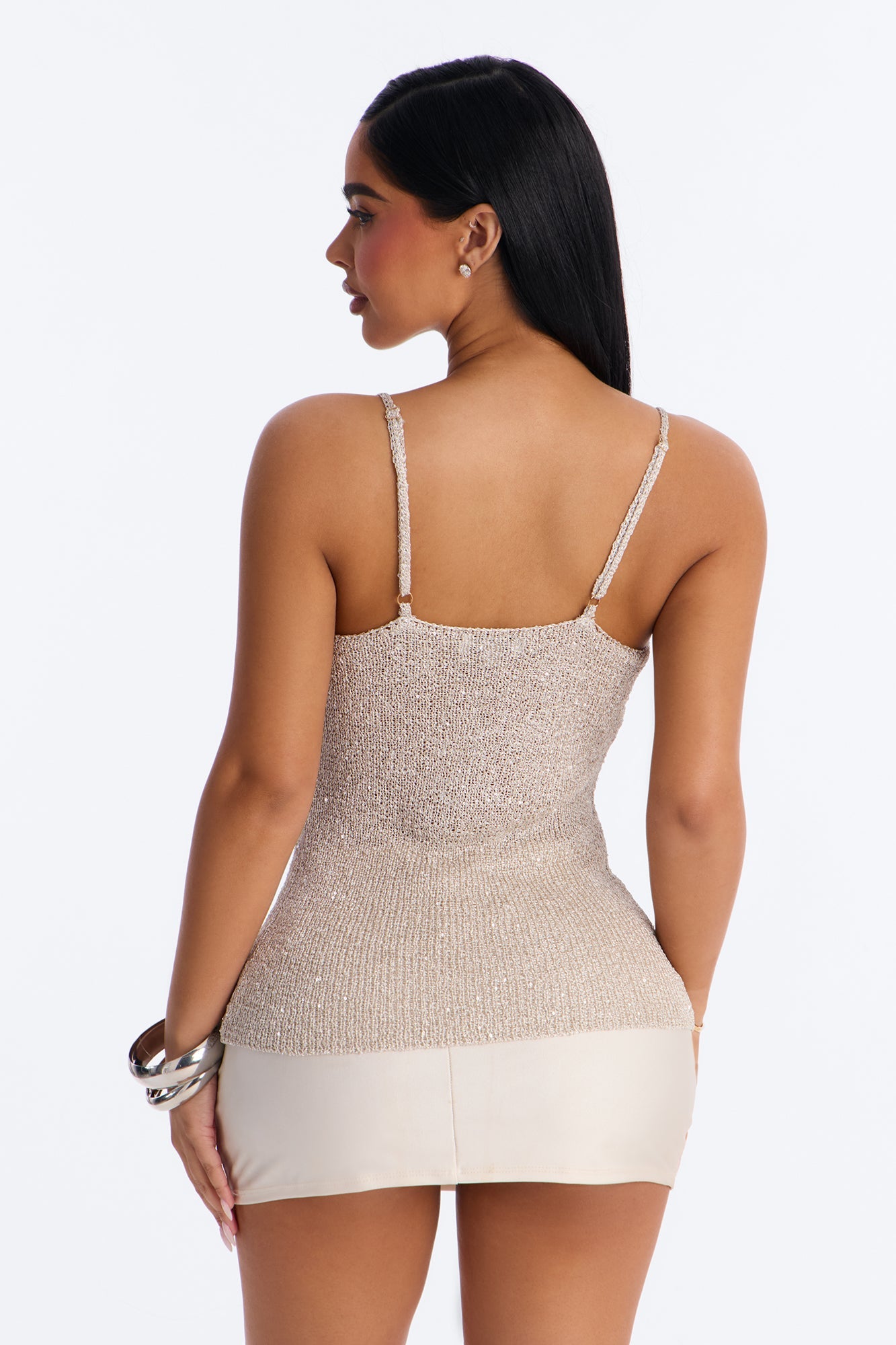 Shimmer Ease Sequin Crochet Top - Beige