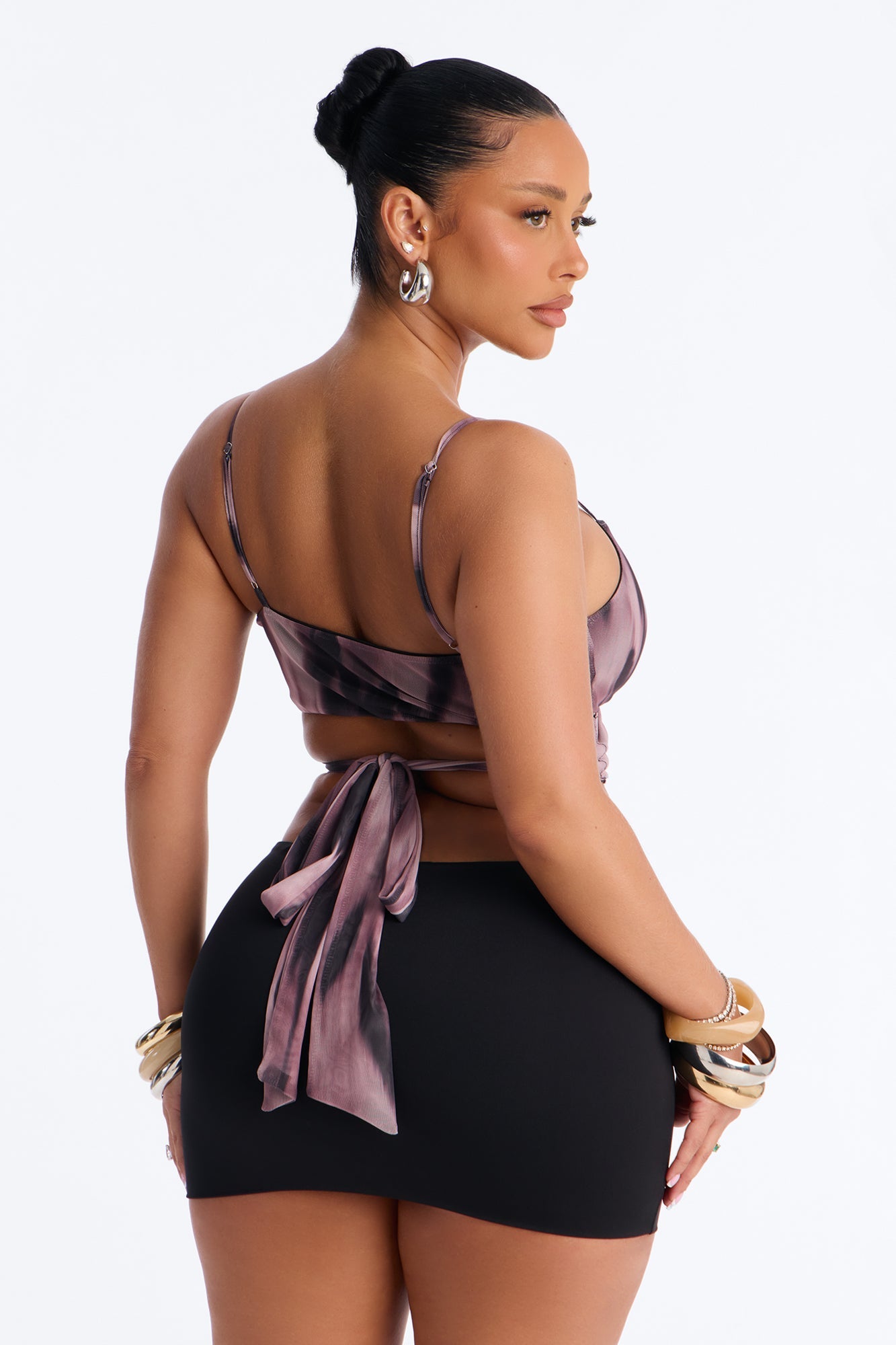 Wanderlust Mesh Tie Cropped Tank Top - Purple/combo