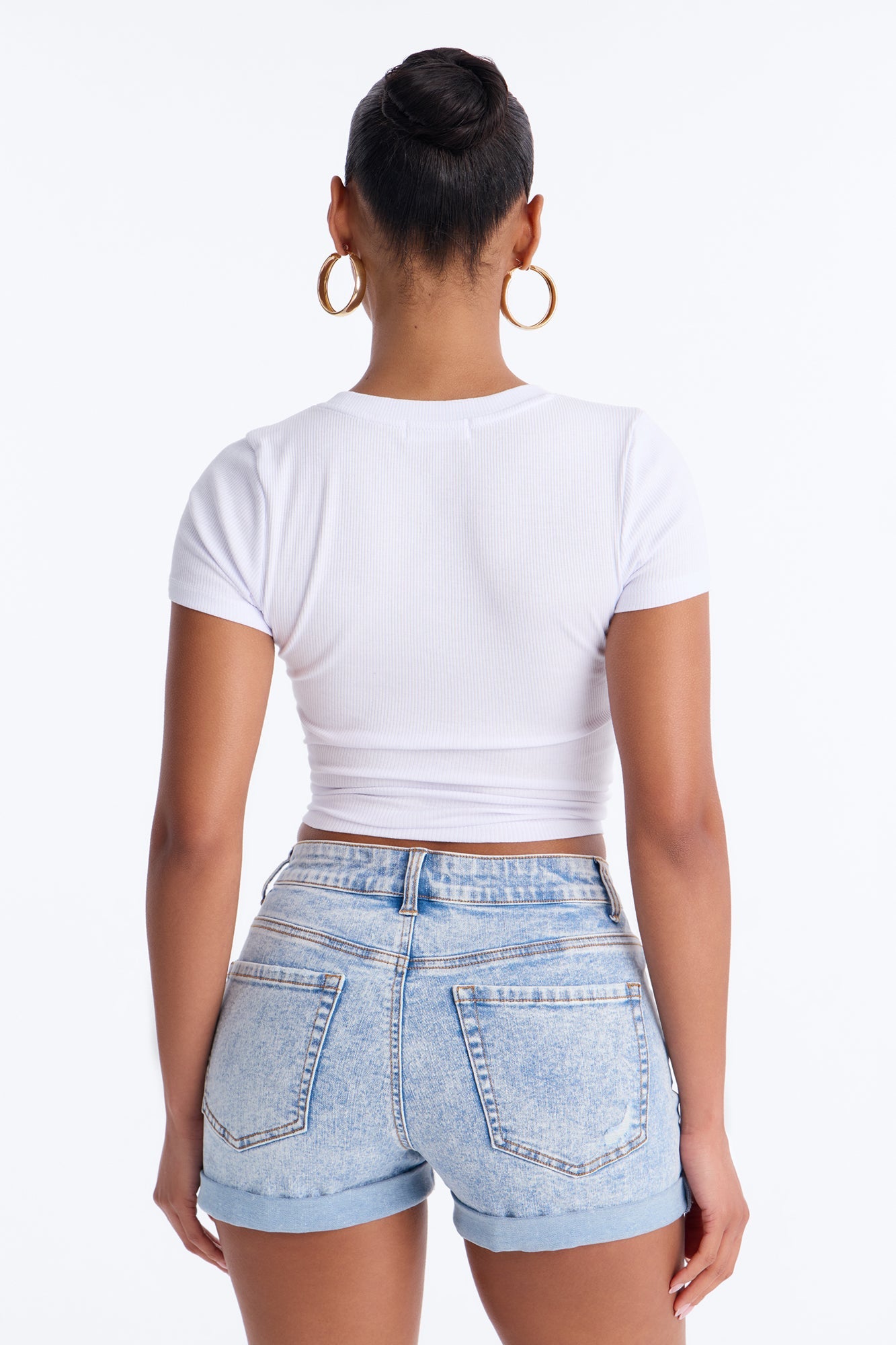 Cotton Rib Crew Neck Baby Tee - White